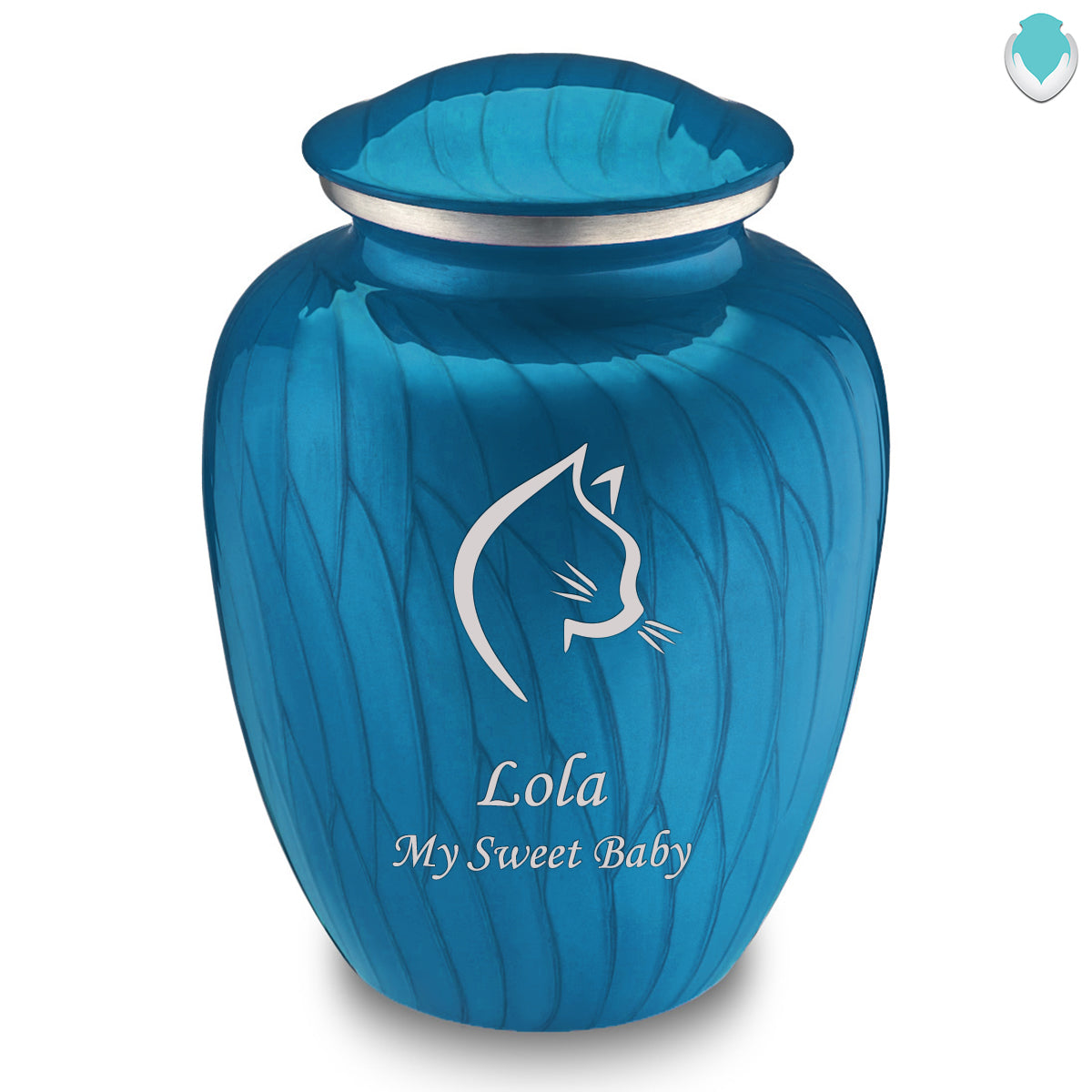 Large Embrace Pearl Racing Blue Cat Pet Cremation Urn