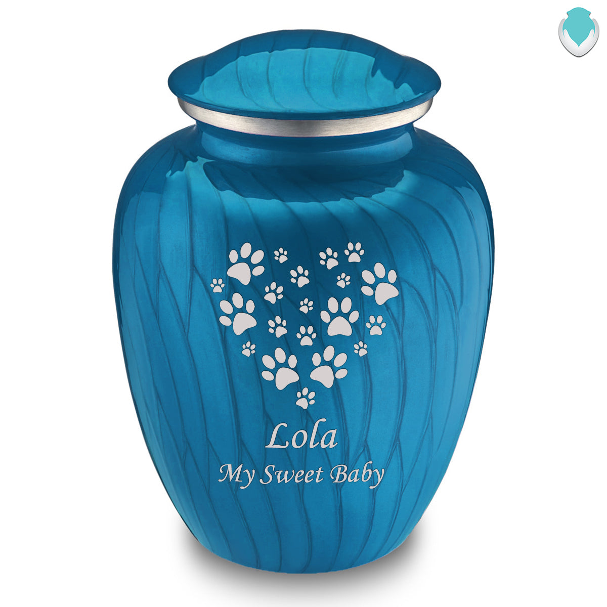 Large Embrace Pearl Racing Blue Heart Paws Pet Cremation Urn