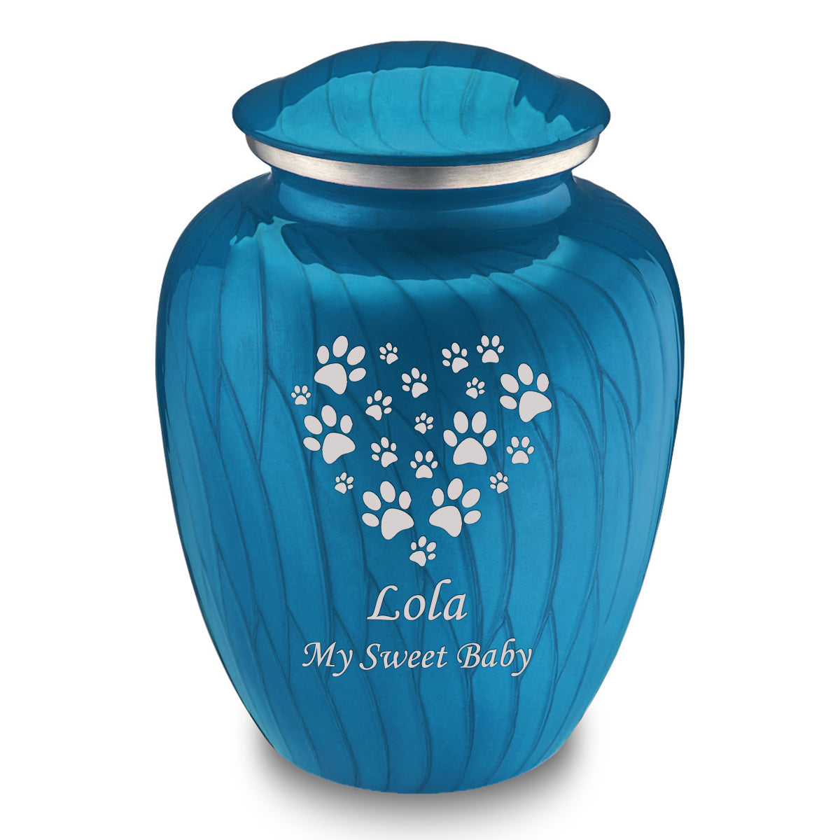 Large Embrace Pearl Racing Blue Heart Paws Pet Cremation Urn