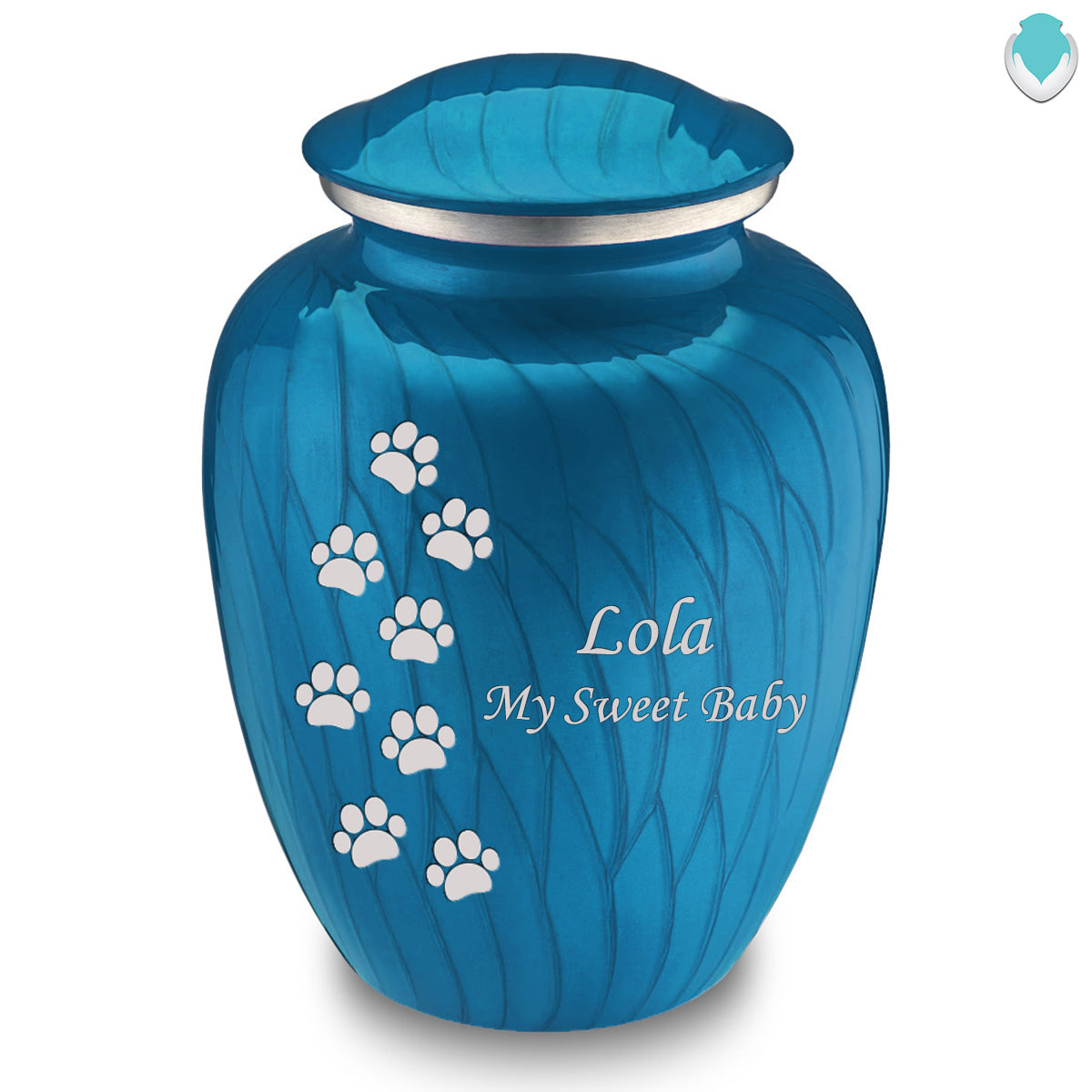 Large Embrace Pearl Racing Blue Walking Paws Pet Cremation Urn
