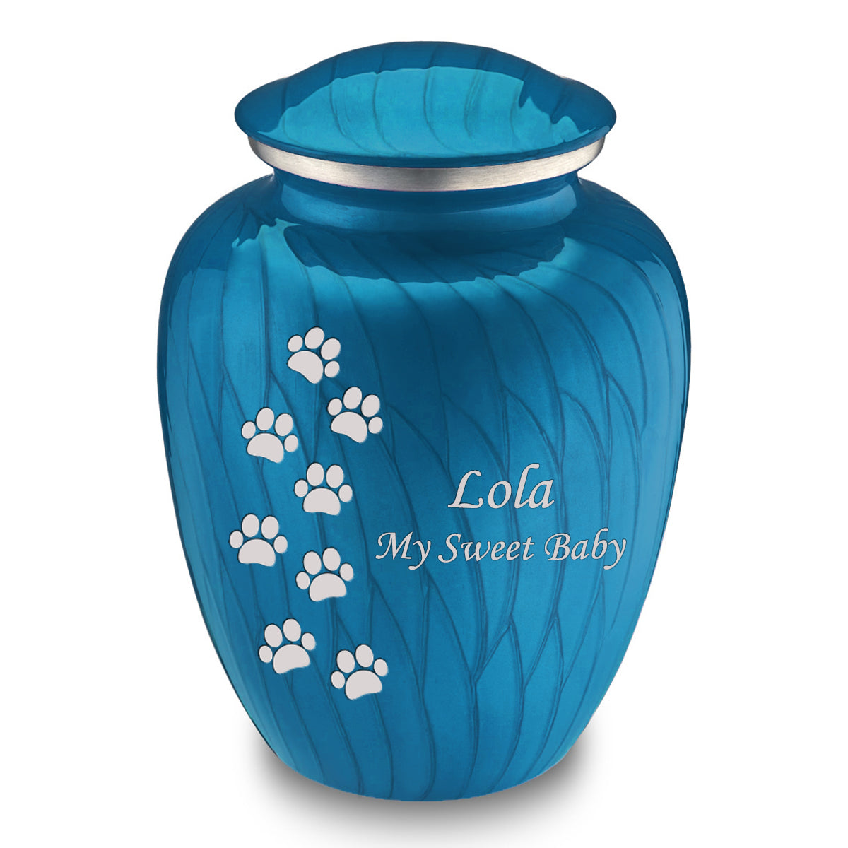 Large Embrace Pearl Racing Blue Walking Paws Pet Cremation Urn