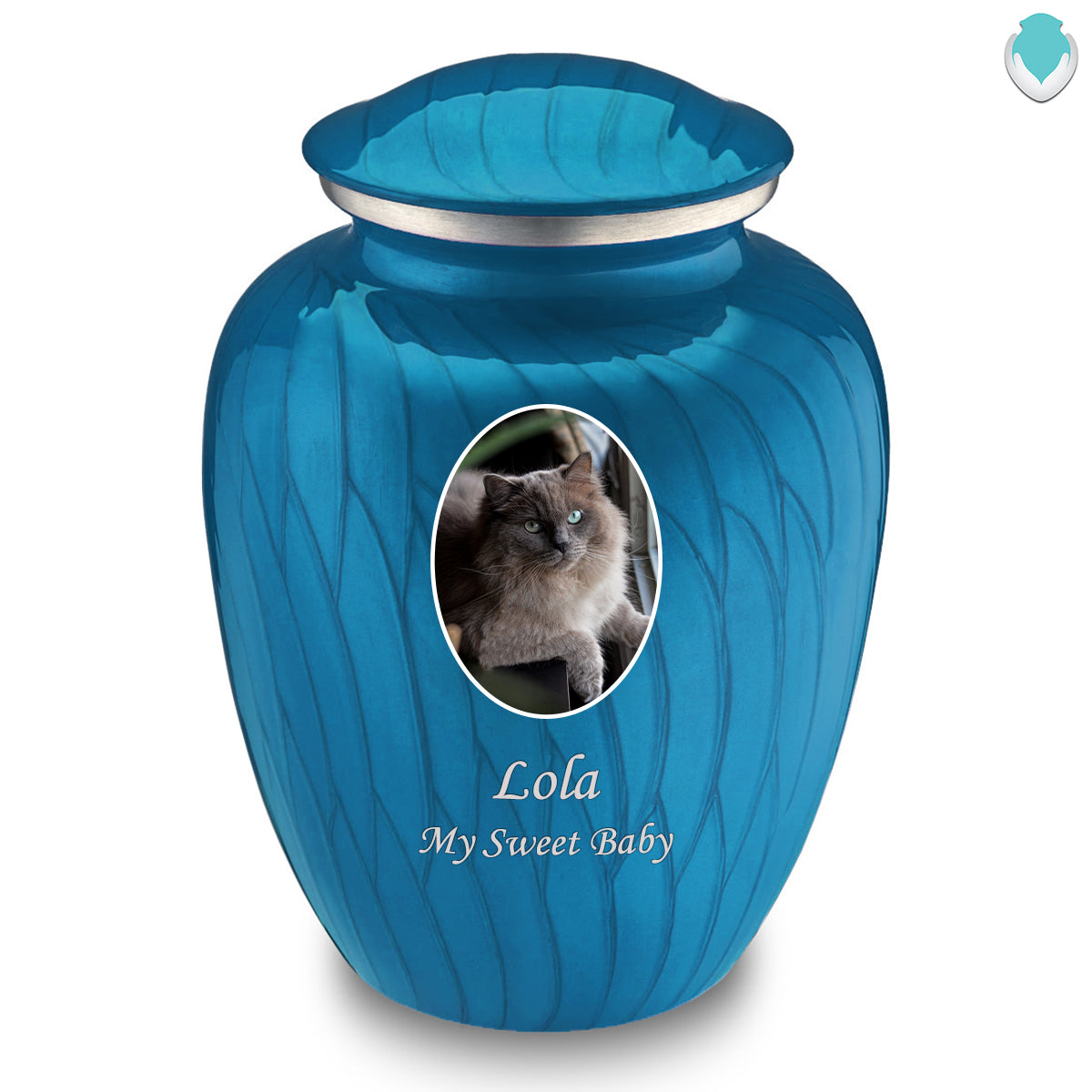 Adult Pet Embrace Pearl Racing Blue Portrait Cremation Urn