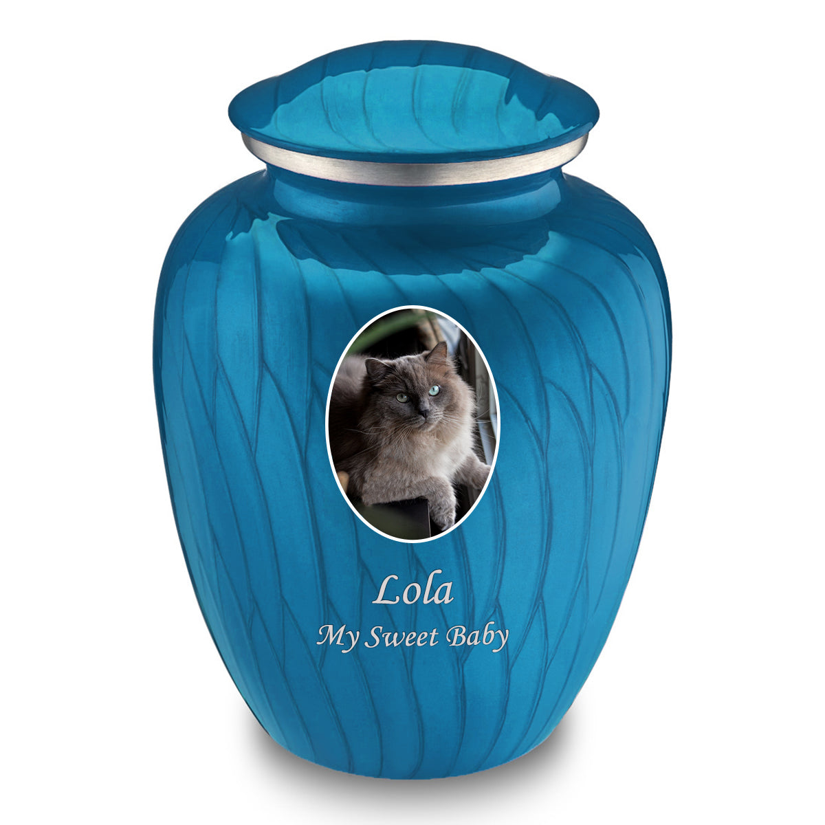Adult Pet Embrace Pearl Racing Blue Portrait Cremation Urn