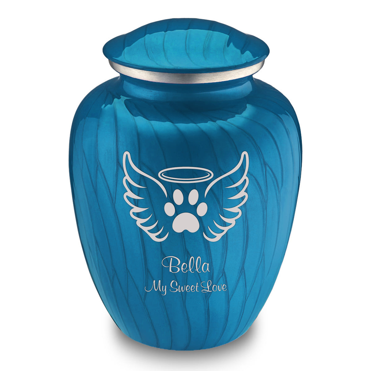 Large Embrace Pearl Racing Blue Pet Angel Wings Cremation Urn