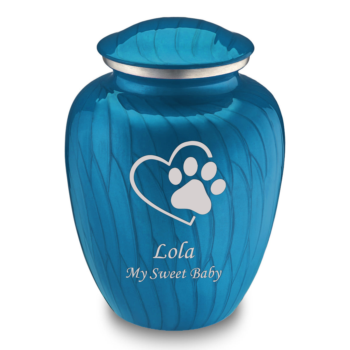 Large Embrace Pearl Racing Blue Single Paw Heart Pet Cremation Urn