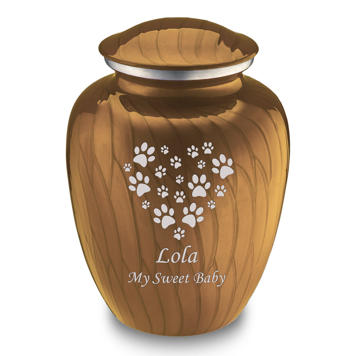 Large Embrace Pearl Gold Heart Paws Pet Cremation Urn