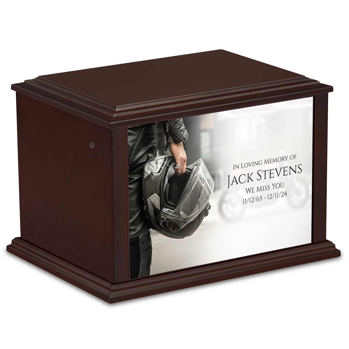 Custom Printed Heritage Everlasting Expressions Motorcycle Helmet Wood Box Cremation Urn