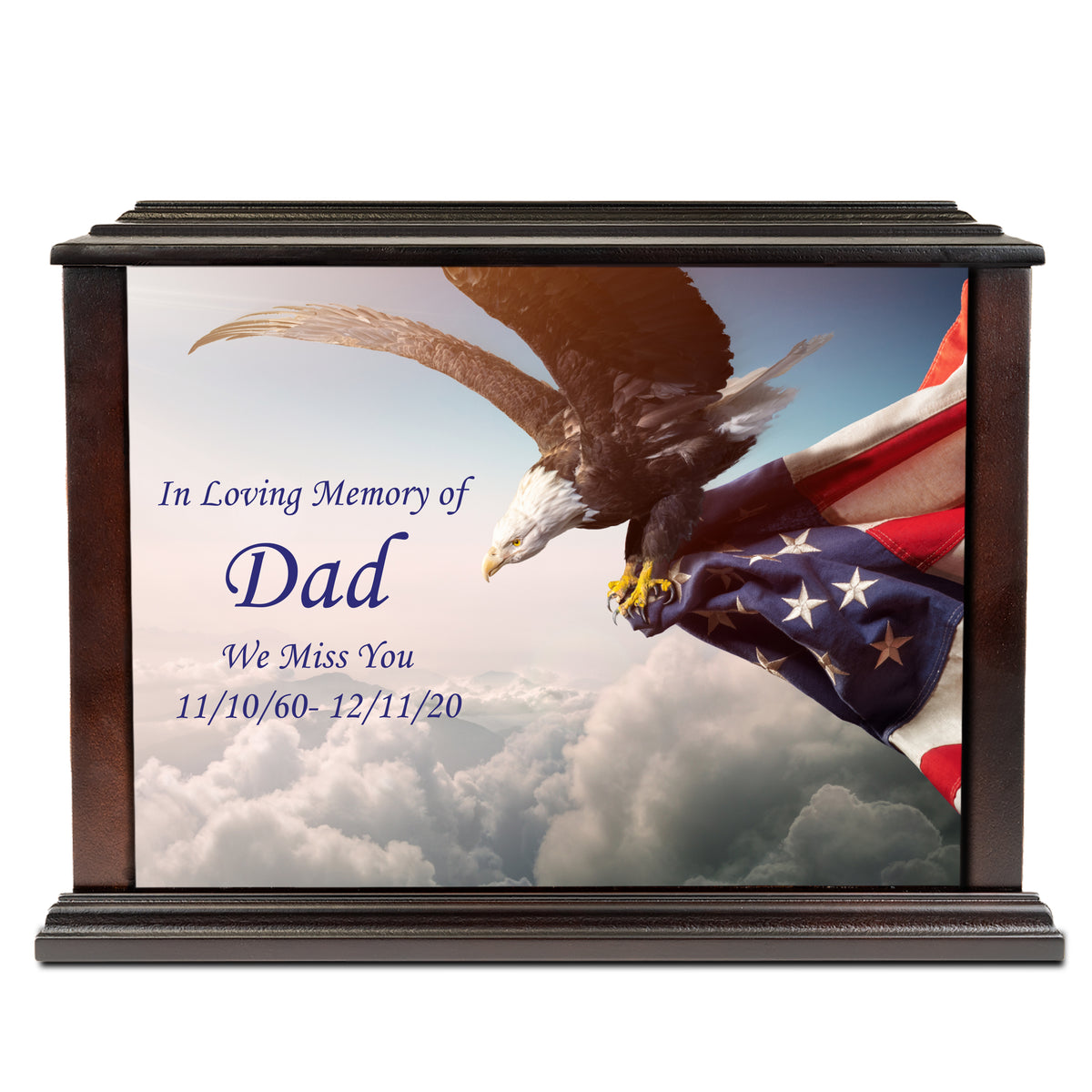 Custom Printed Heritage Everlasting Expressions American Eagle Wood Cremation Urn