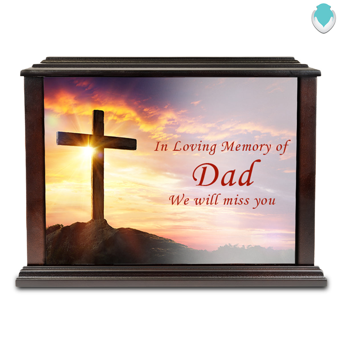 Custom Printed Heritage Everlasting Expressions Cross Wood Box Cremation Urn