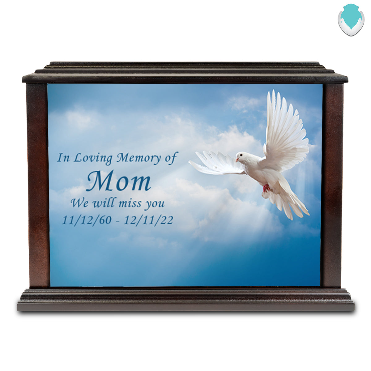 Custom Printed Heritage Everlasting Expressions Dove Wood Box Cremation Urn