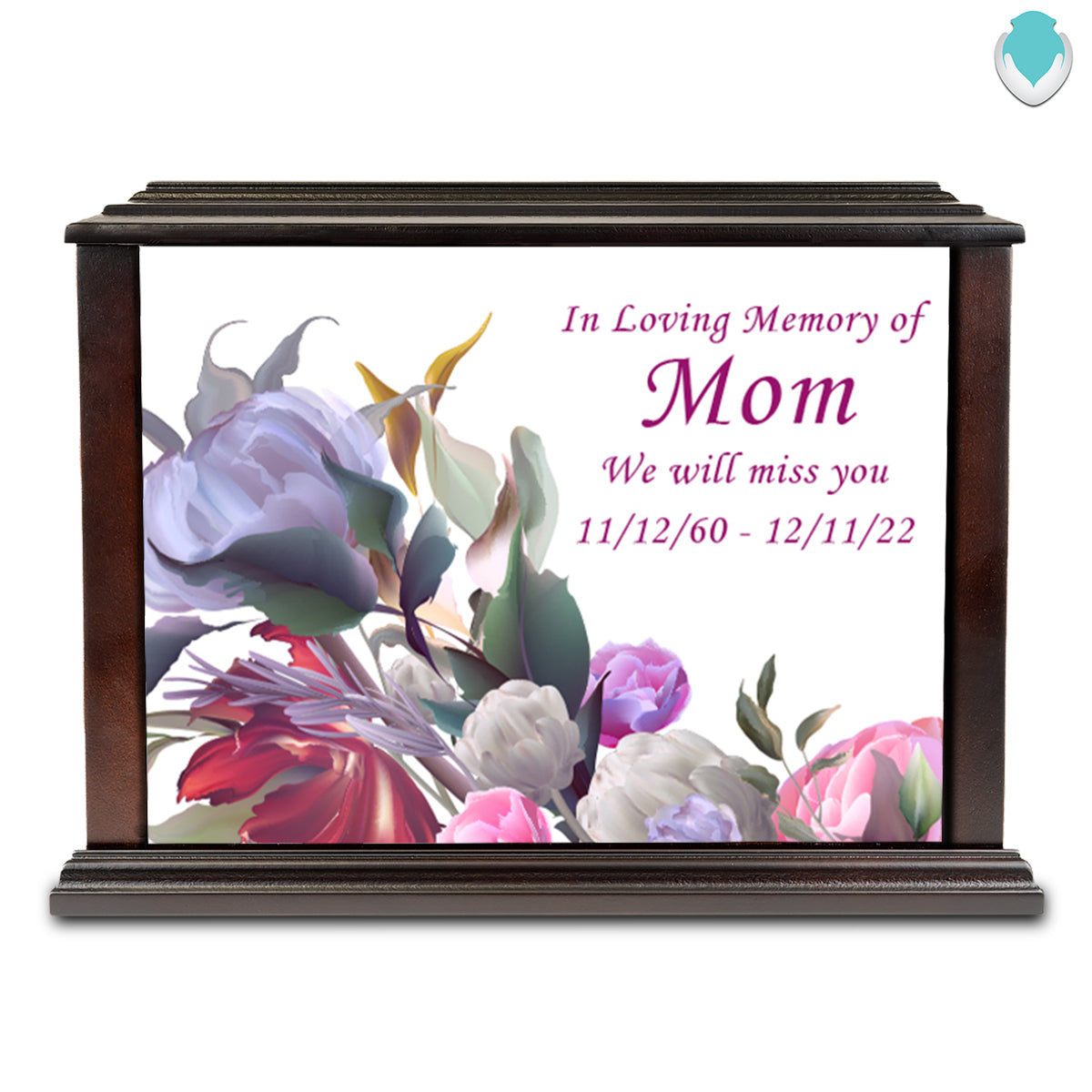 Custom Printed Heritage Everlasting Expressions Flowers Wood Box Cremation Urn
