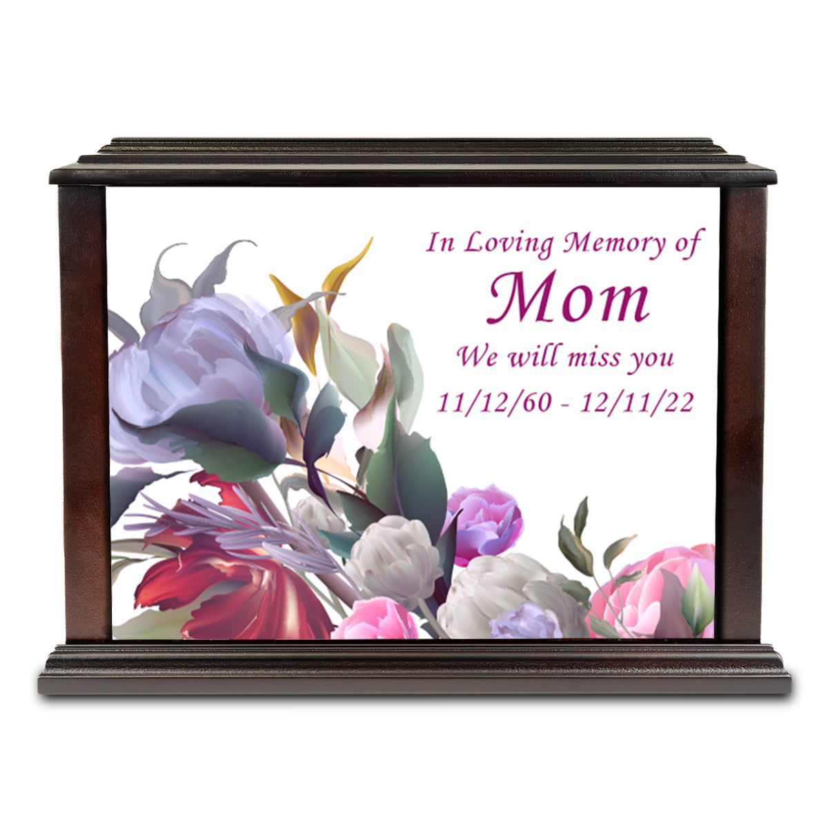 Custom Printed Heritage Everlasting Expressions Flowers Wood Box Cremation Urn