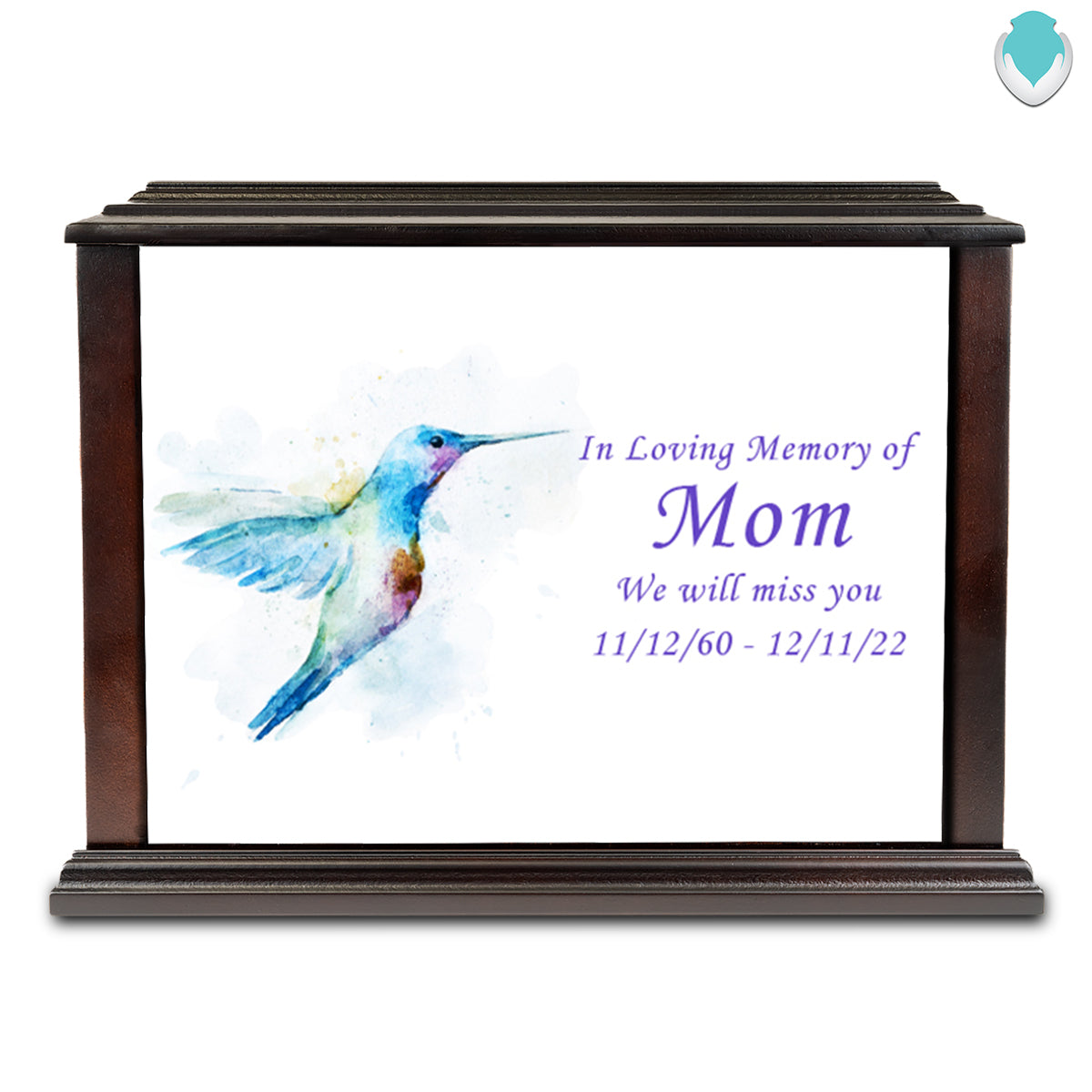 Custom Printed Heritage Everlasting Expressions Hummingbird Wood Box Cremation Urn
