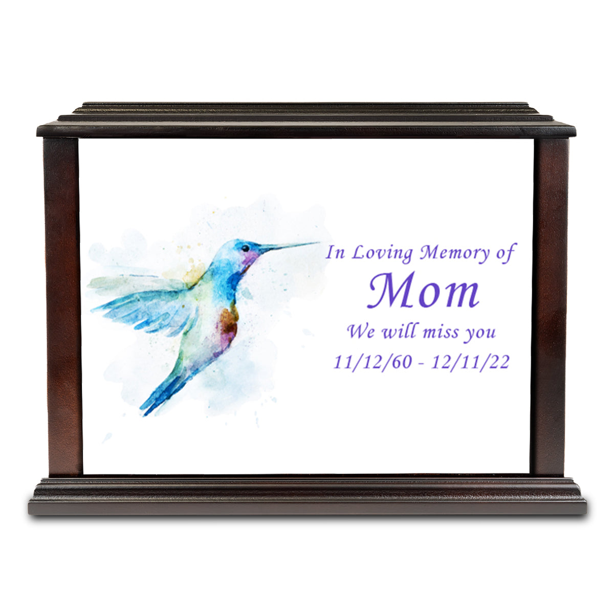 Custom Printed Heritage Everlasting Expressions Hummingbird Wood Box Cremation Urn