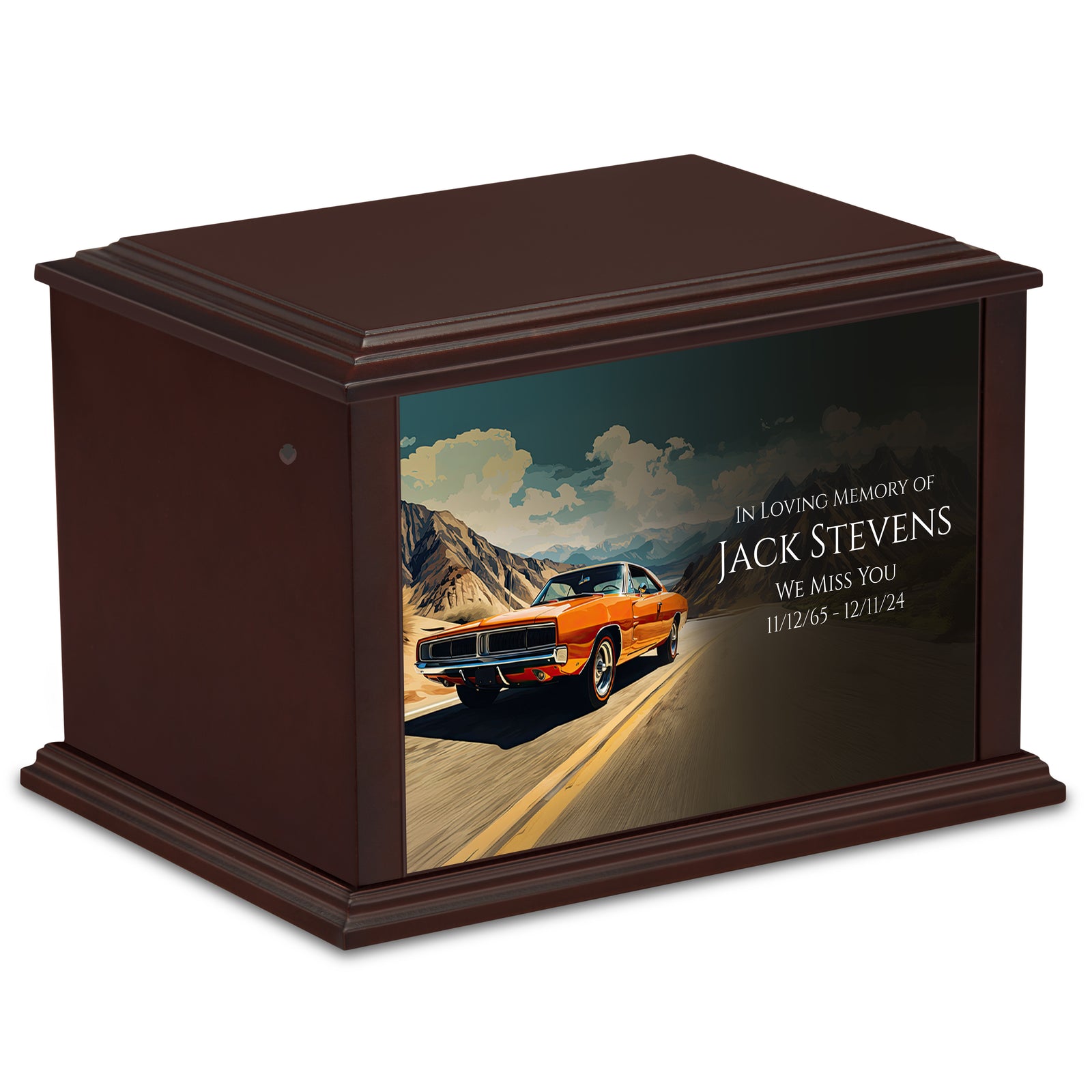 Custom Printed Heritage Everlasting Expressions Classic Car Wood Cremation Urn