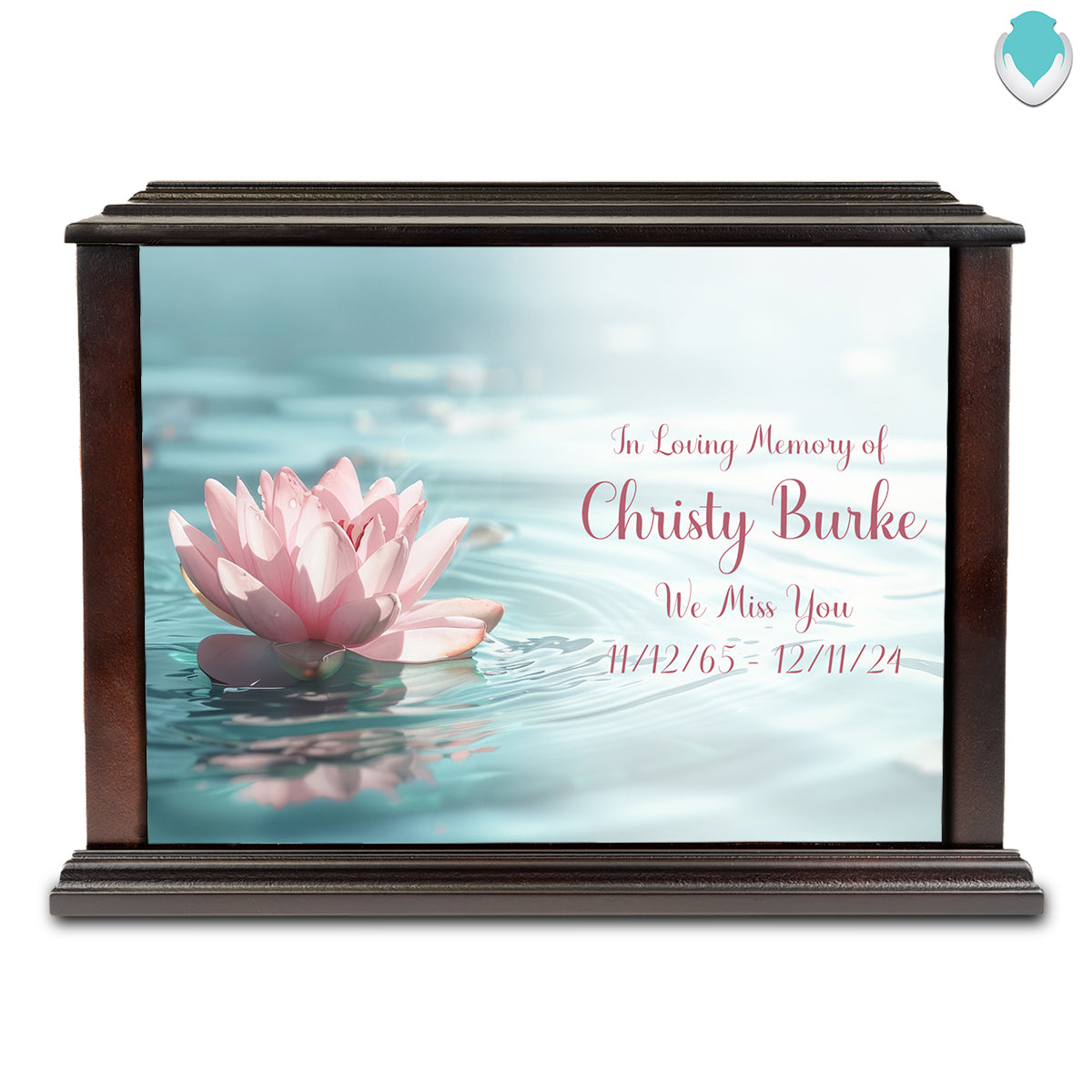 Custom Printed Heritage Everlasting Expressions Lotus Flower Wood Box Cremation Urn