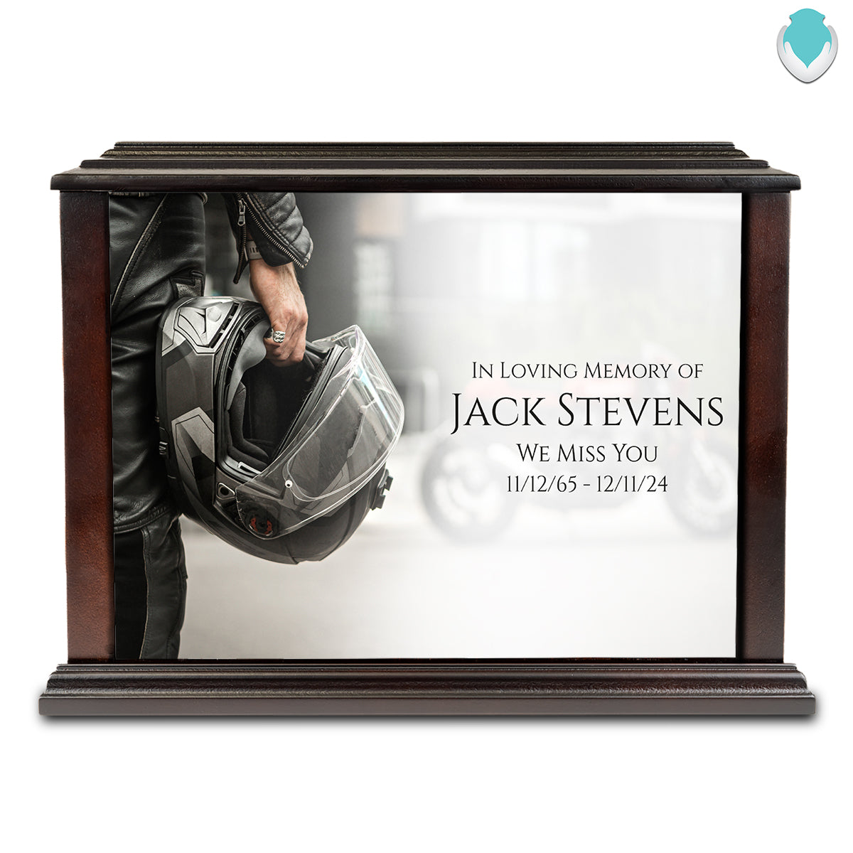 Custom Printed Heritage Everlasting Expressions Motorcycle Helmet Wood Box Cremation Urn