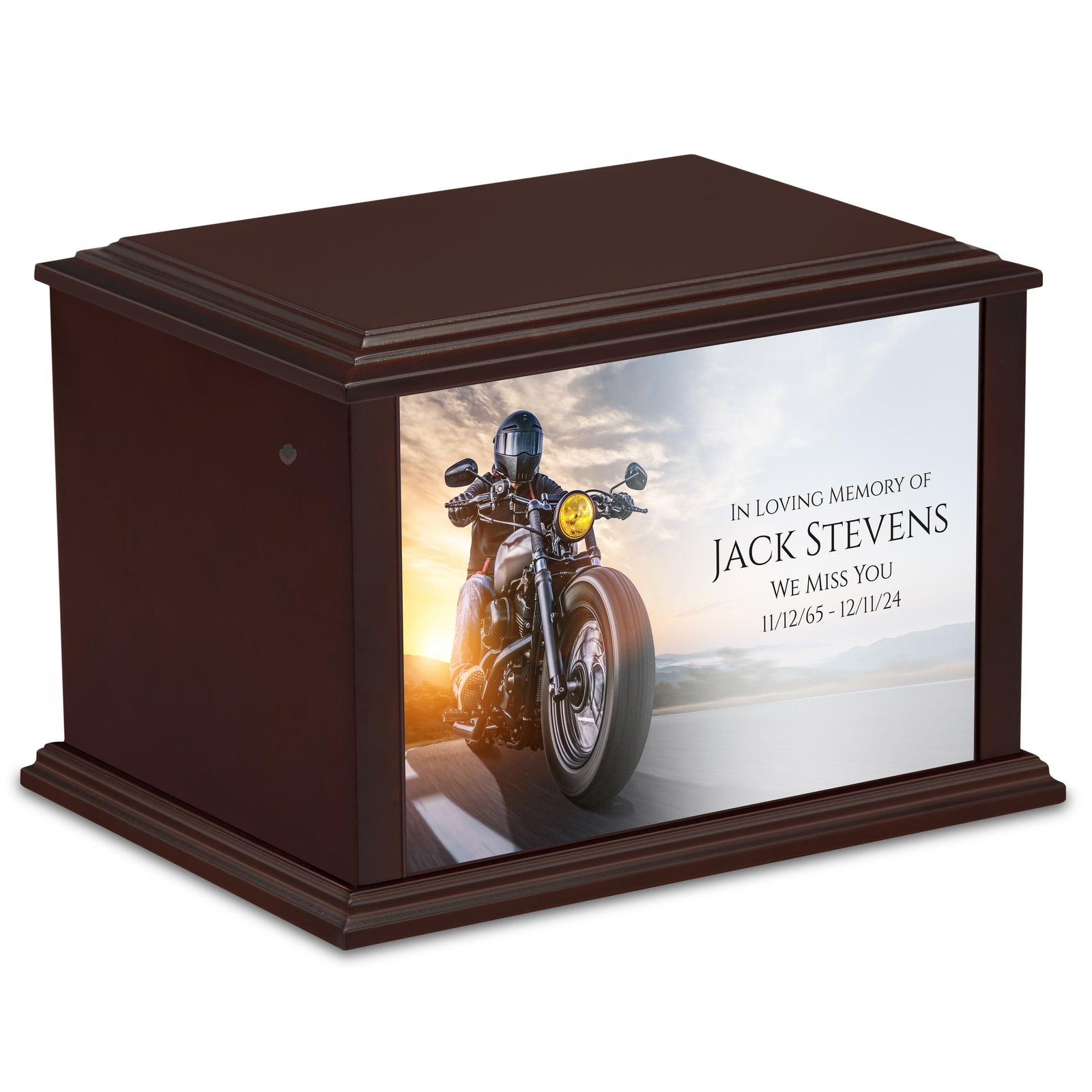 Custom Printed Heritage Everlasting Expressions Motorcycle Wood Box Cremation Urn