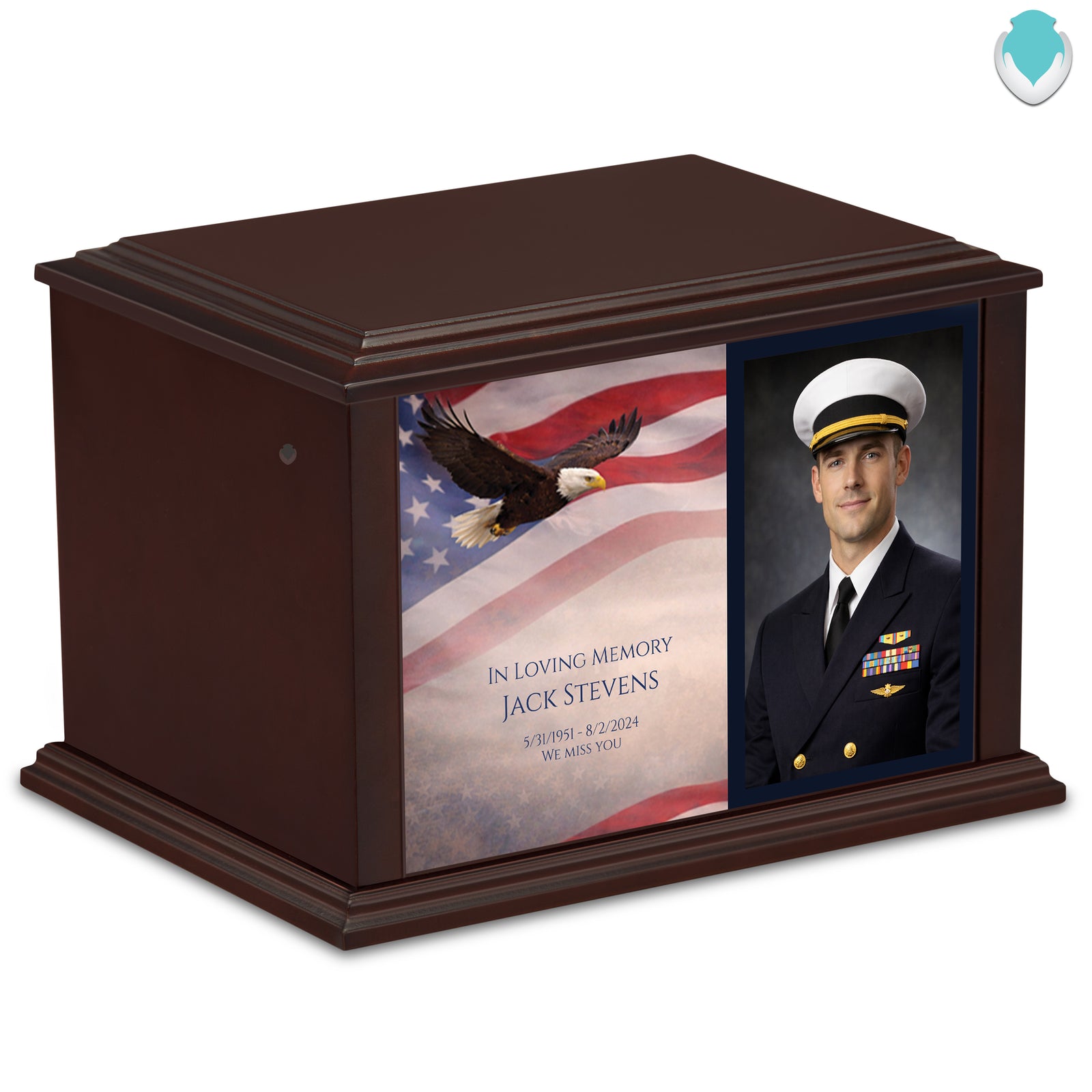 Custom Portrait Heritage Everlasting Expressions American Eagle Wood Cremation Urn