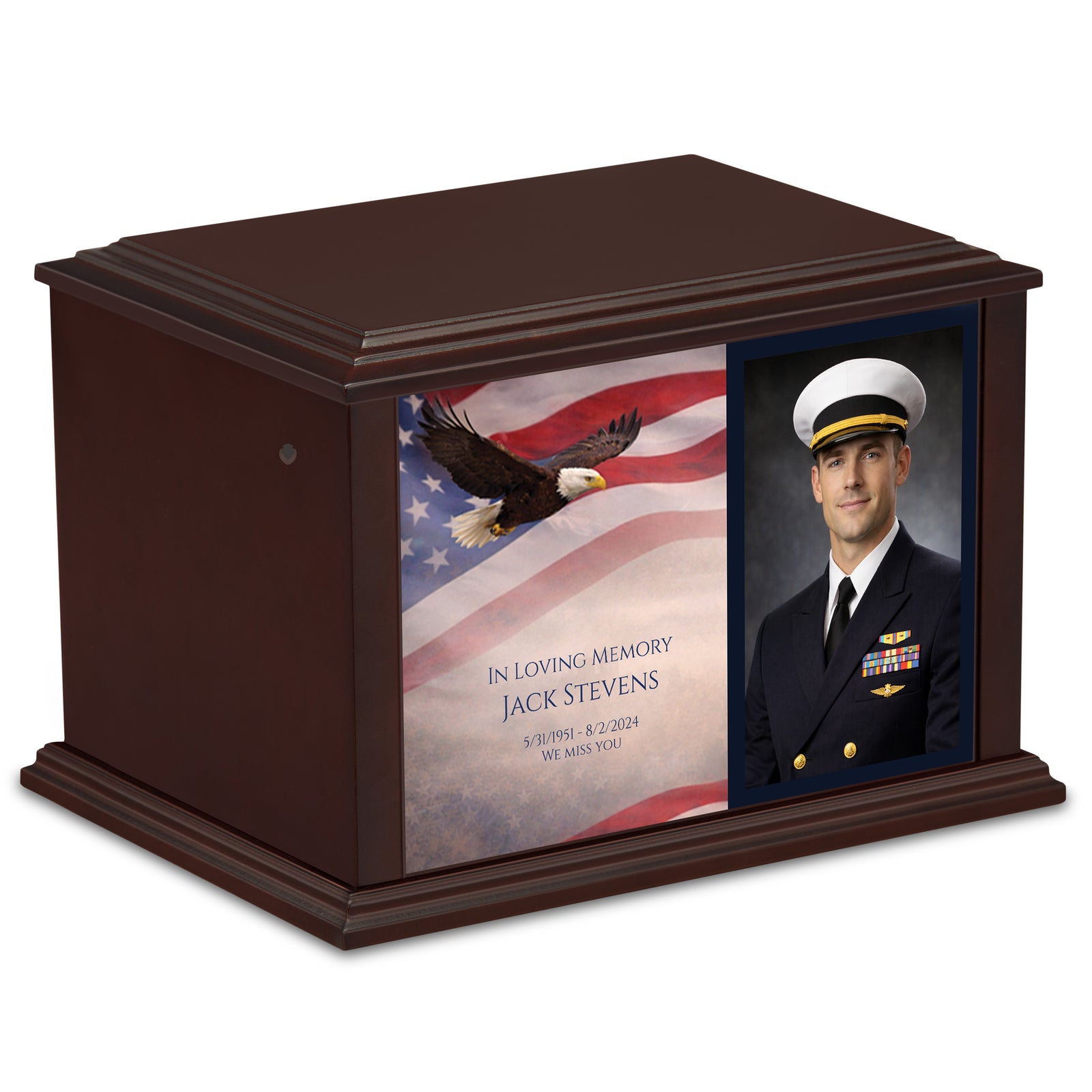 Custom Portrait Heritage Everlasting Expressions American Eagle Wood Cremation Urn