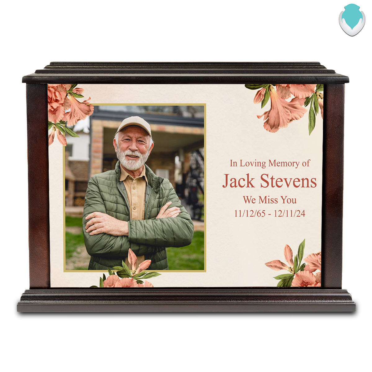 Custom Printed Heritage Everlasting Expressions Azalea Flower Wood Cremation Urn