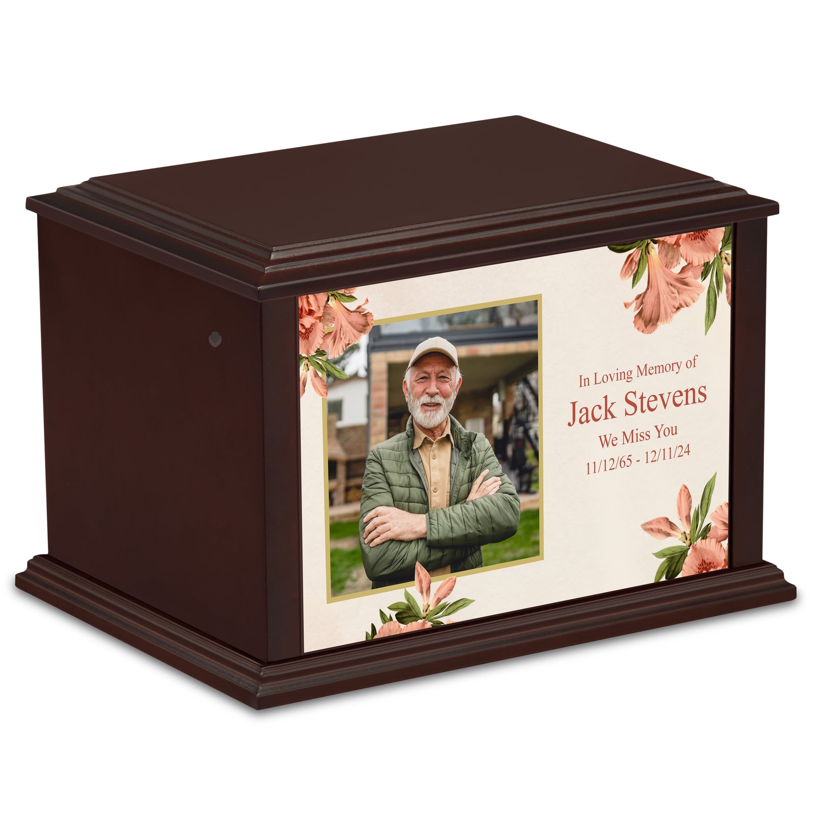 Custom Printed Heritage Everlasting Expressions Azalea Flower Wood Cremation Urn