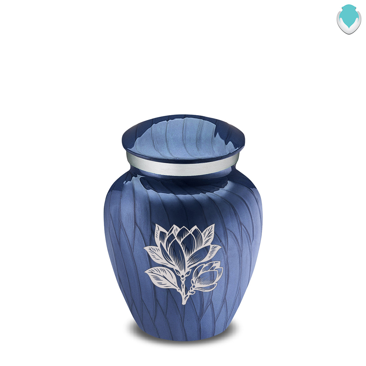Keepsake Embrace Pearl Cobalt Blue Magnolia Flower Cremation Urn