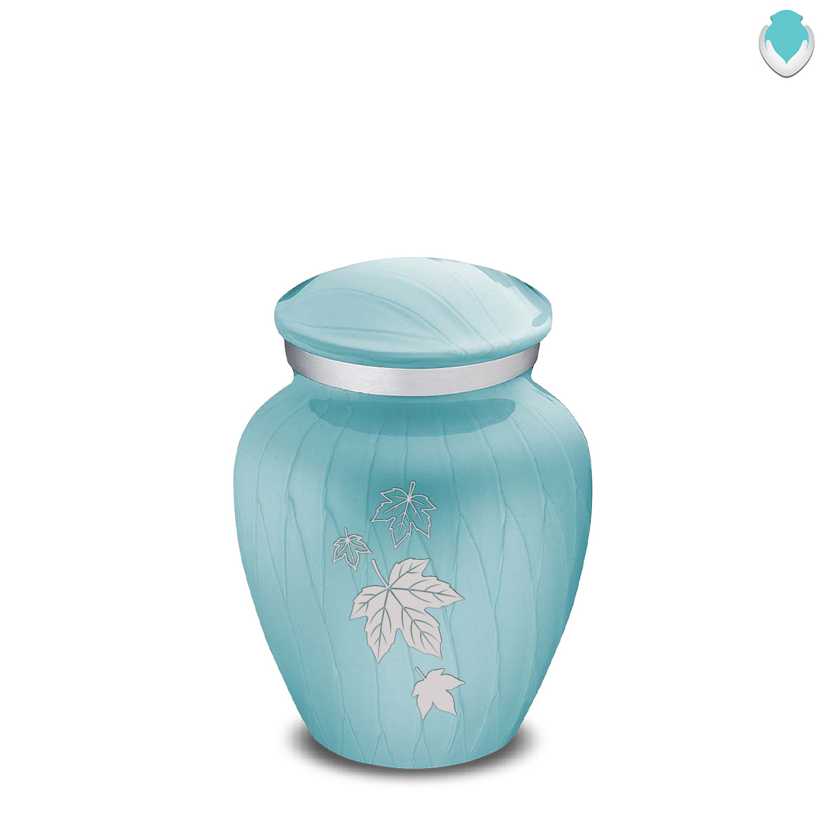 Keepsake Embrace Pearl Light Blue Falling Leaves Cremation Urn