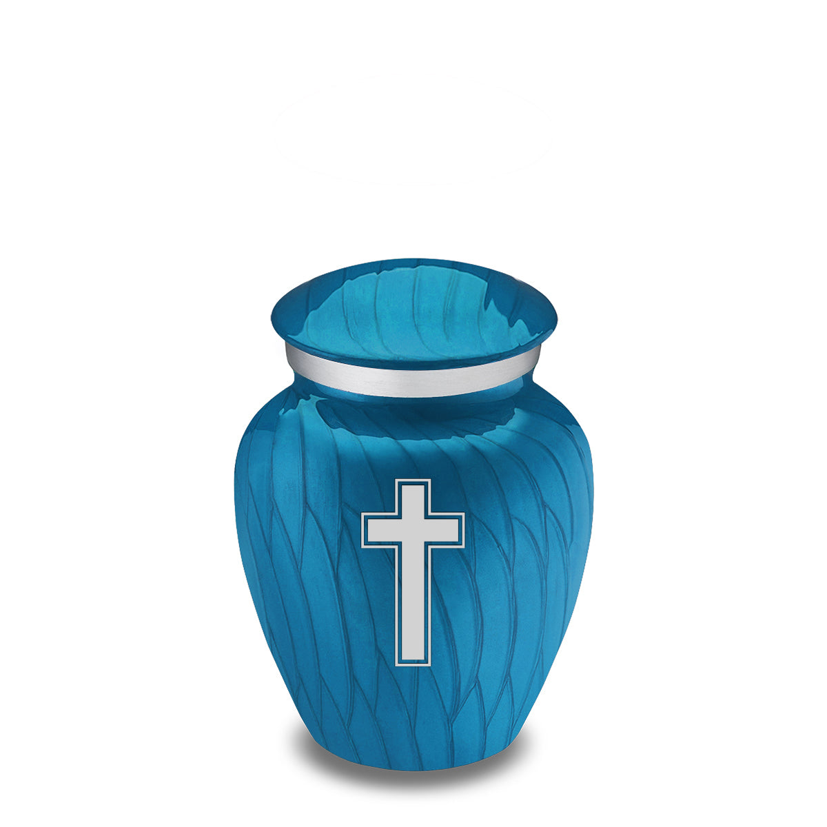 Keepsake Embrace Pearl Racing Blue Simple Cross Cremation Urn
