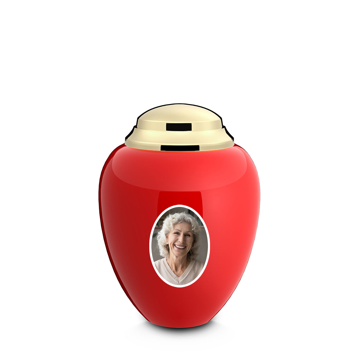 Keepsake Tribute Red & Shiny Brass Portrait Cremation Urn