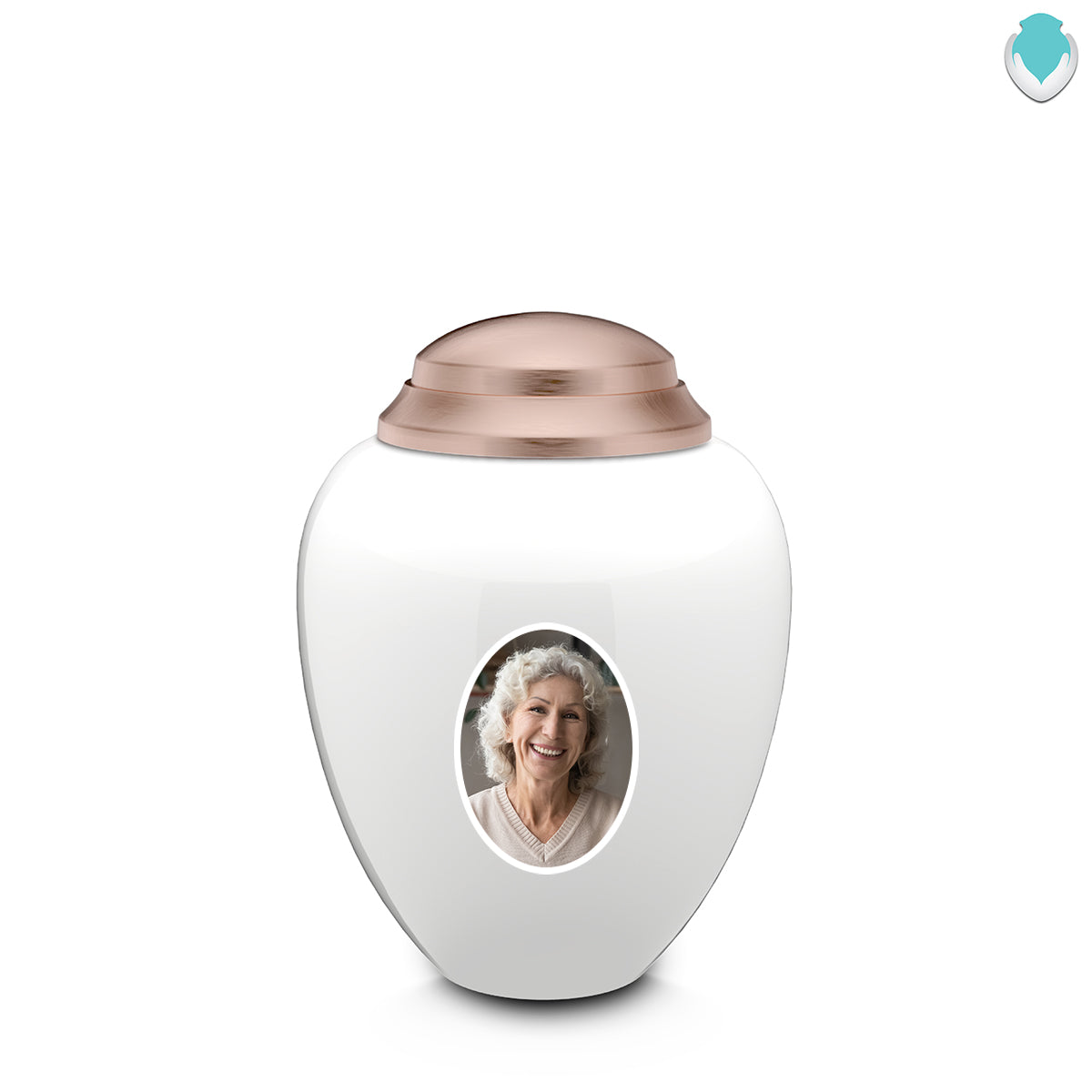 Keepsake Tribute White & Rose Gold Portrait Cremation Urn