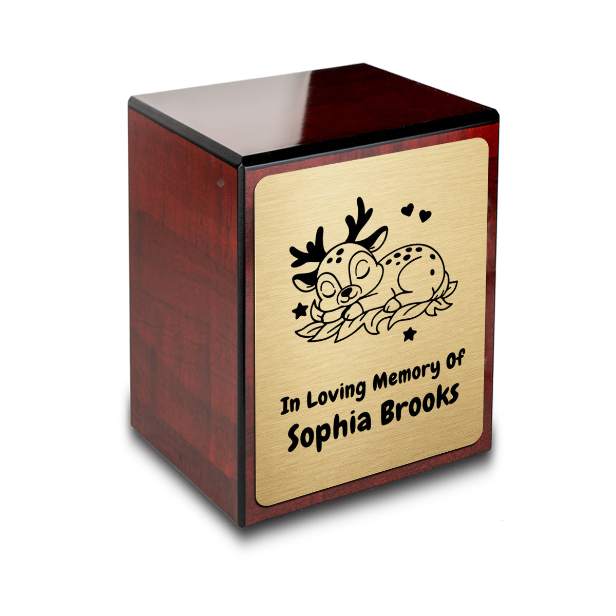 Custom Engraved Heritage Baby Deer Cherry Small Cremation Urn Memorial Box for Ashes