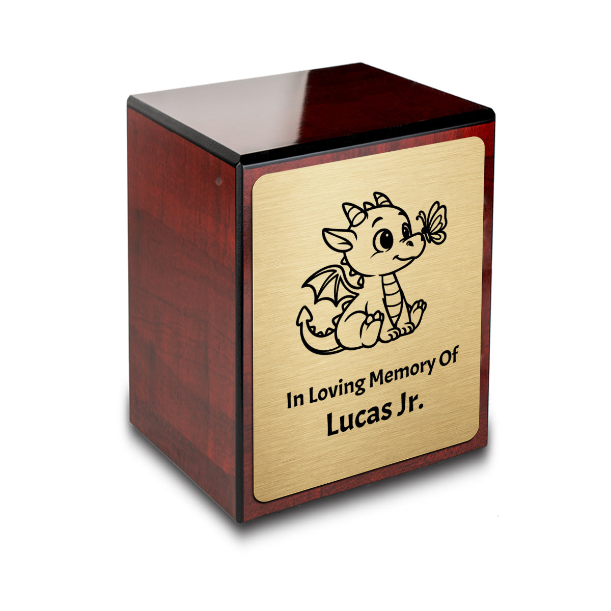 Custom Engraved Heritage Baby Dragon Cherry Small Cremation Urn Memorial Box for Ashes