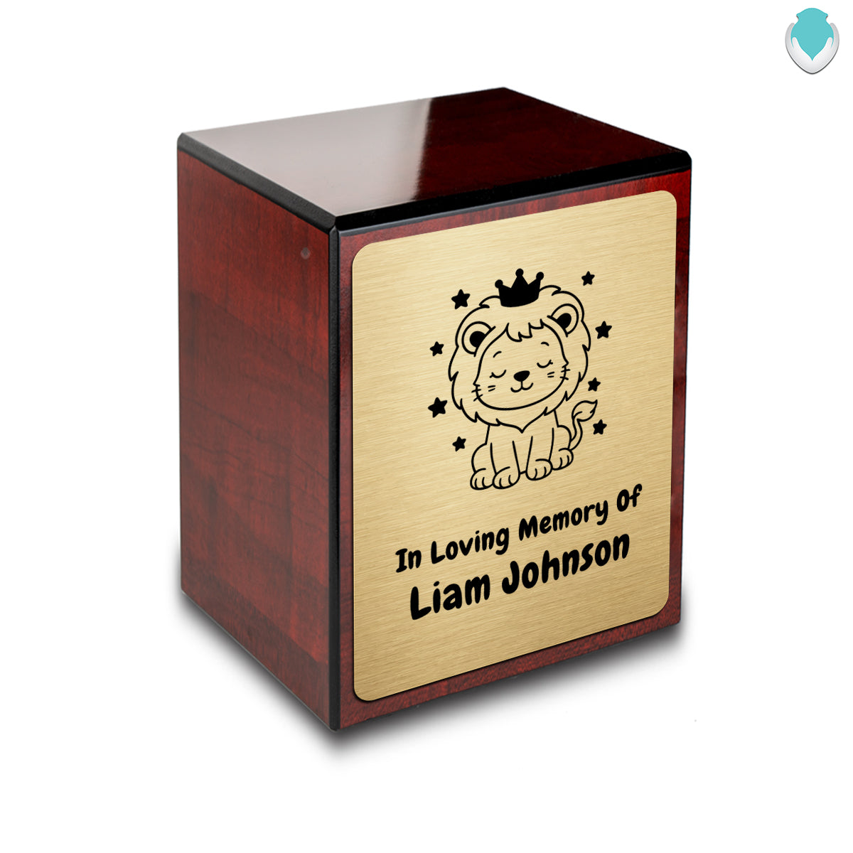 Custom Engraved Heritage Baby Lion Cherry Small Cremation Urn Memorial Box for Ashes