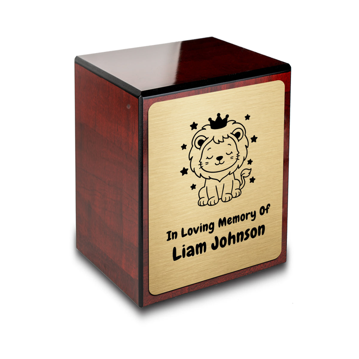 Custom Engraved Heritage Baby Lion Cherry Small Cremation Urn Memorial Box for Ashes