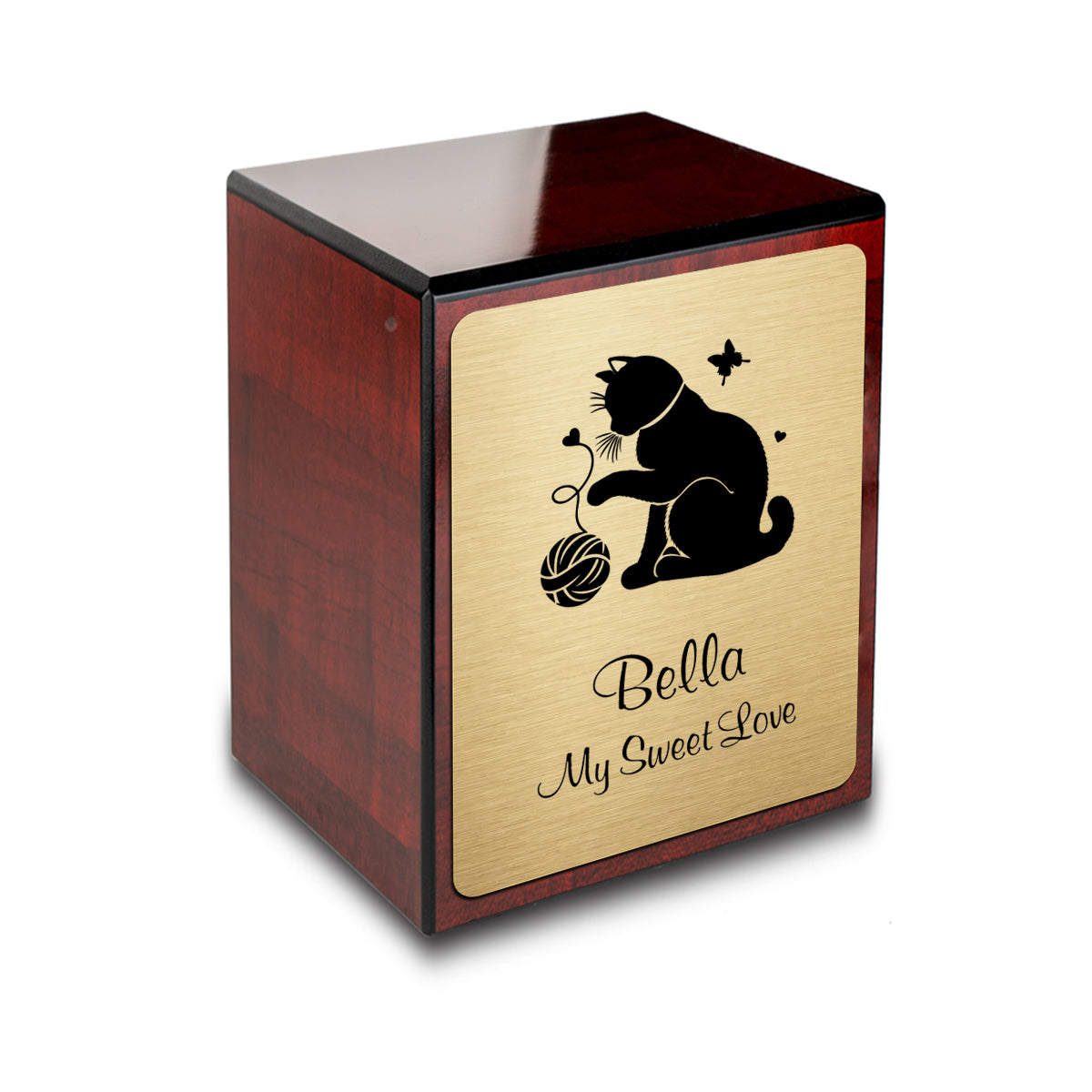 Custom Engraved Heritage Cherry Fun Cat Small Pet Cremation Urn Memorial Box for Ashes