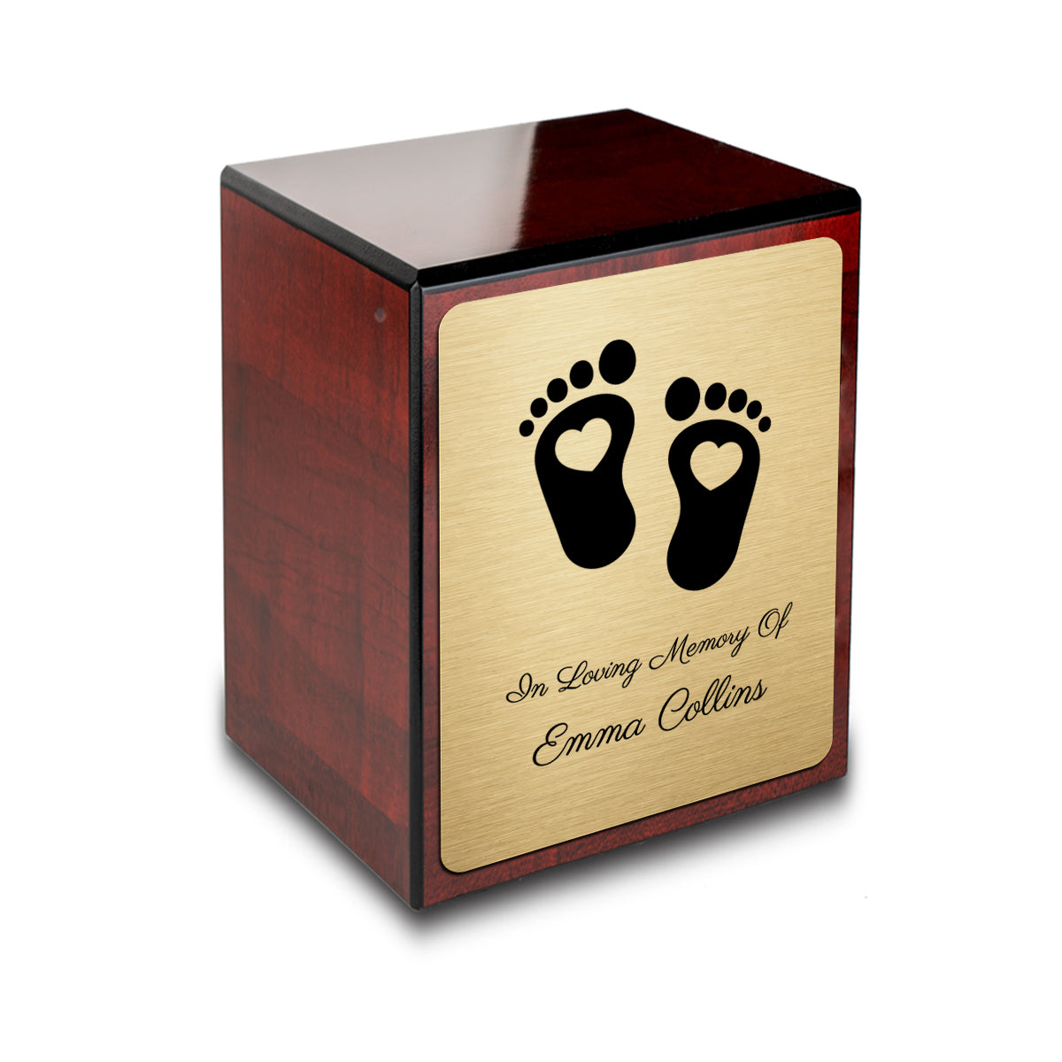 Custom Engraved Heritage Heart Feet Cherry Small Cremation Urn Memorial Box for Ashes