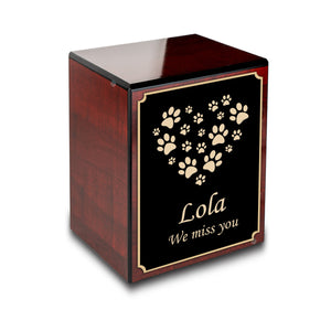Custom Engraved Heritage Cherry Heart Paws Small Pet Cremation Urn Memorial Box for Ashes