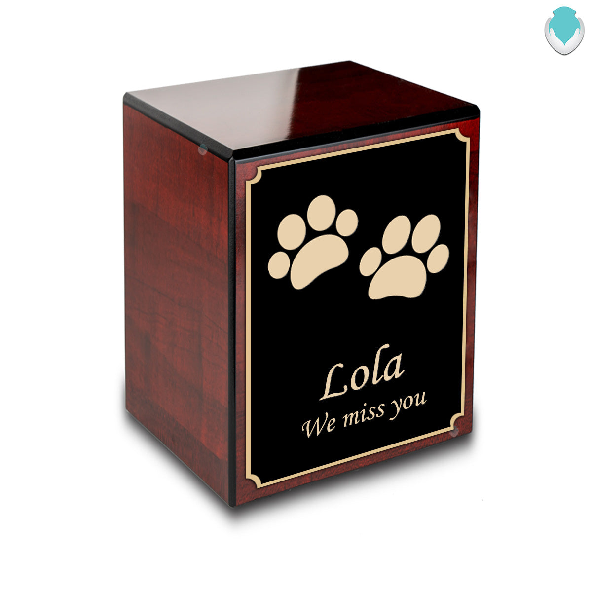 Custom Engraved Heritage Cherry Walking Paws Small Pet Cremation Urn Memorial Box for Ashes