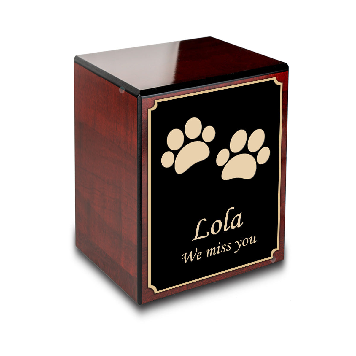Custom Engraved Heritage Cherry Walking Paws Small Pet Cremation Urn Memorial Box for Ashes