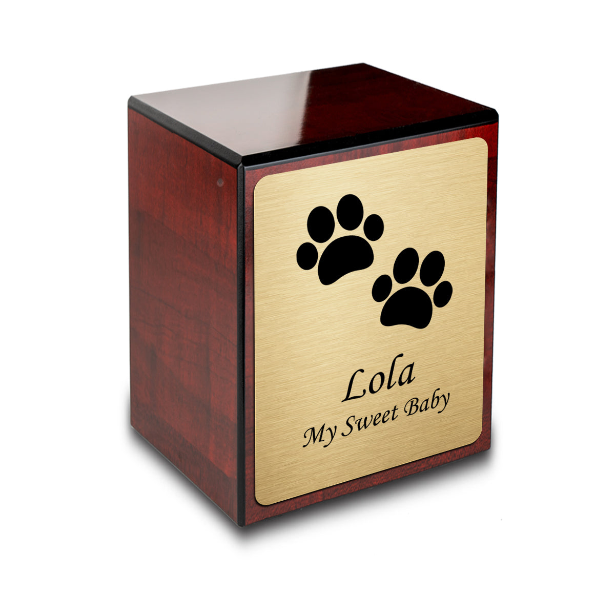 Custom Engraved Heritage Cherry Walking Paws Small Pet Cremation Urn Memorial Box for Ashes