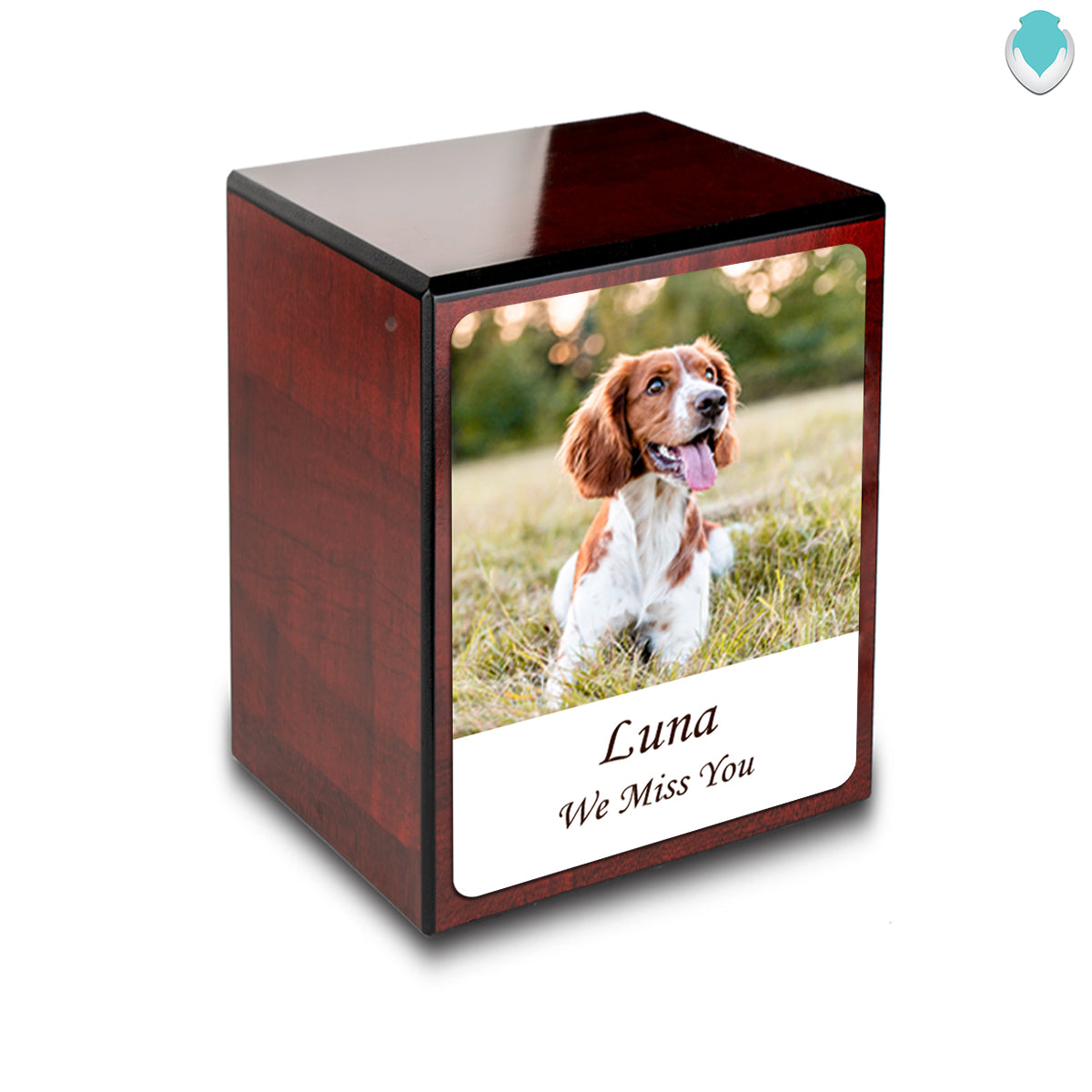 Custom Printed Portrait Small Heritage Cherry Photo Wood Box Pet Cremation Urn for Ashes