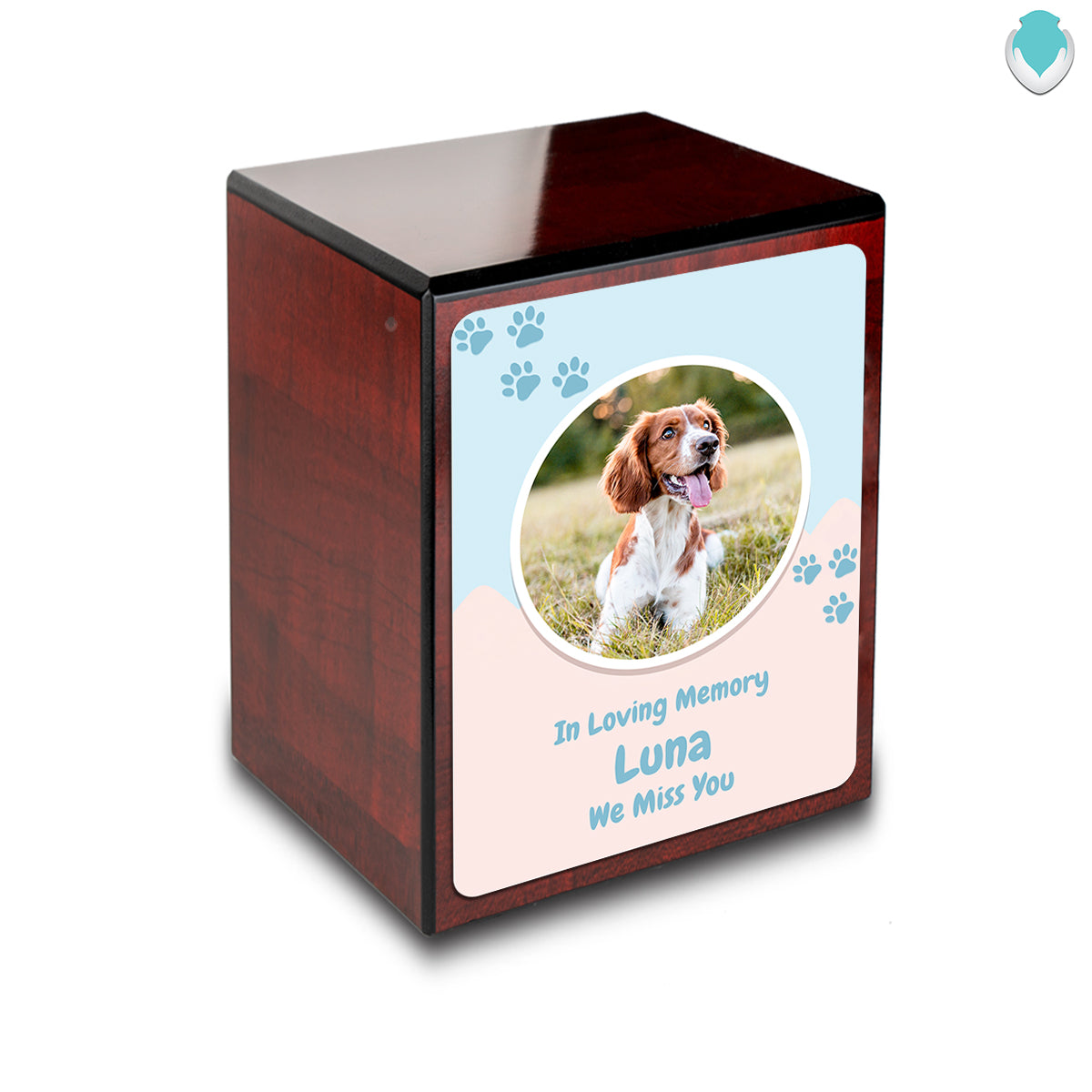 Custom Engraved Heritage Cherry Paw Pet Portrait Small Cremation Urn Memorial Box for Ashes
