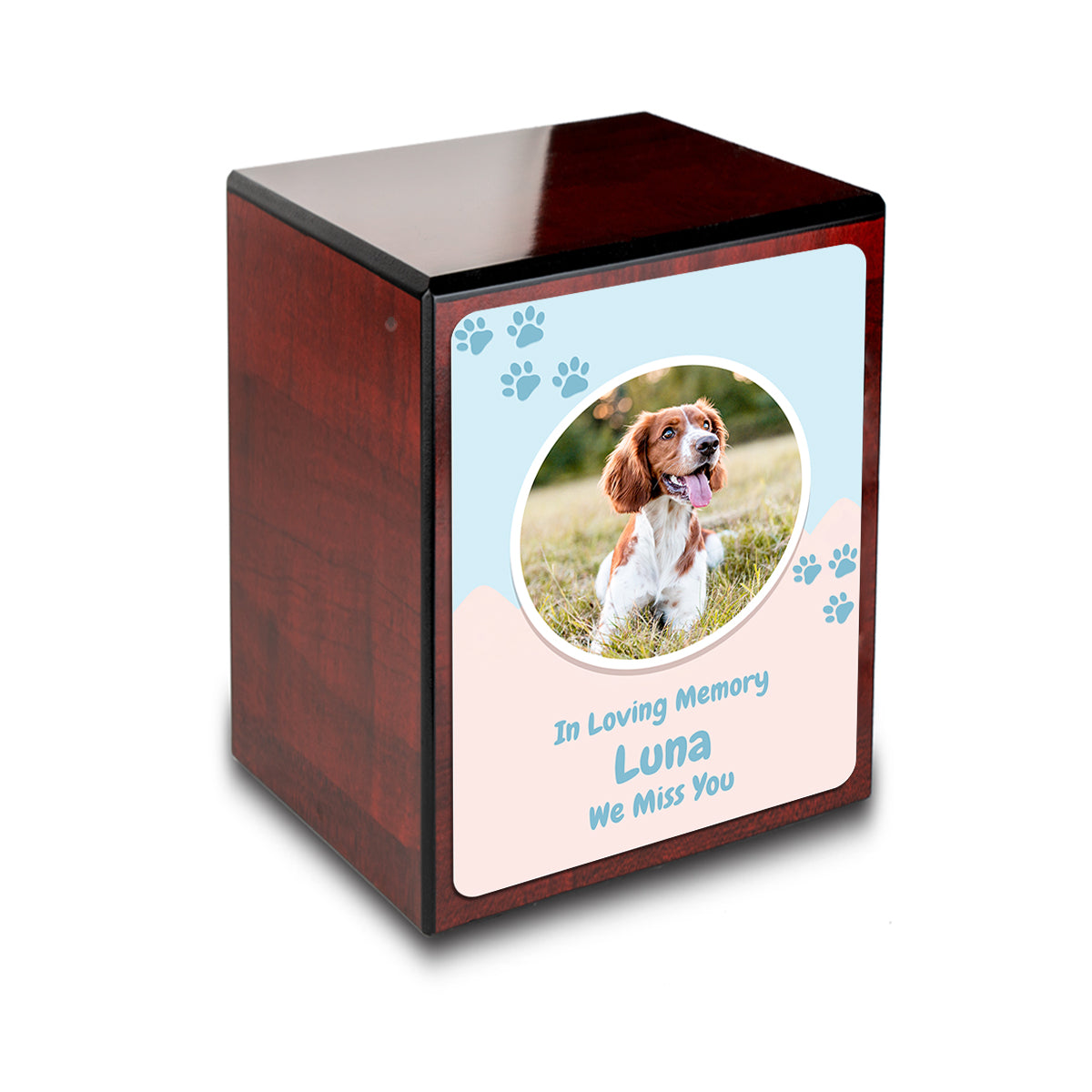 Custom Engraved Heritage Cherry Paw Pet Portrait Small Cremation Urn Memorial Box for Ashes