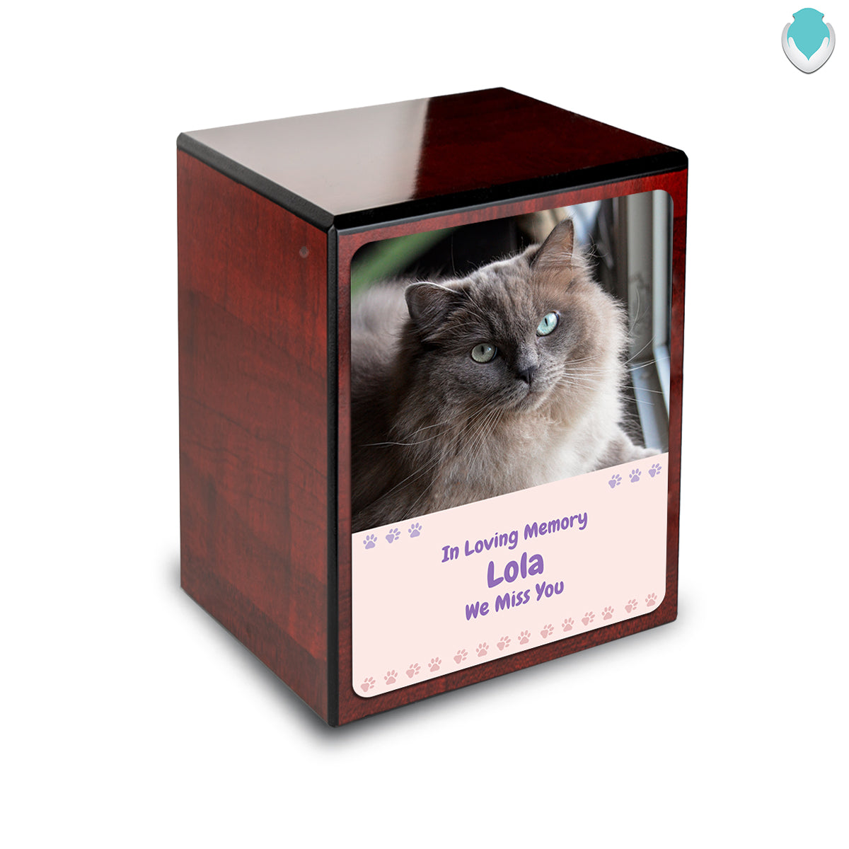 Custom Engraved Heritage Cherry Paw Cat Portrait Small Cremation Urn Memorial Box for Ashes
