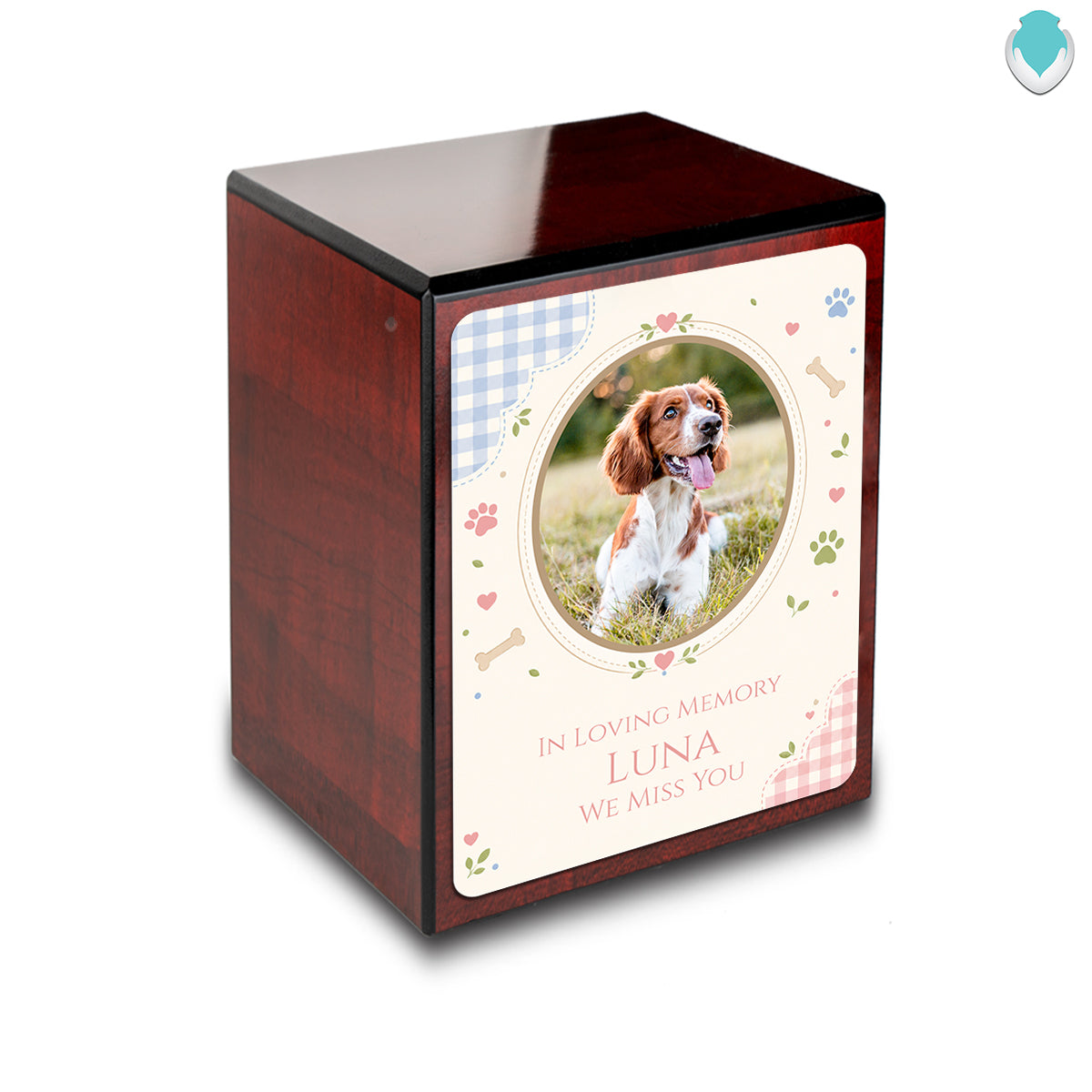 Custom Engraved Heritage Cherry Pet Memorial Small Cremation Urn Memorial Box for Ashes