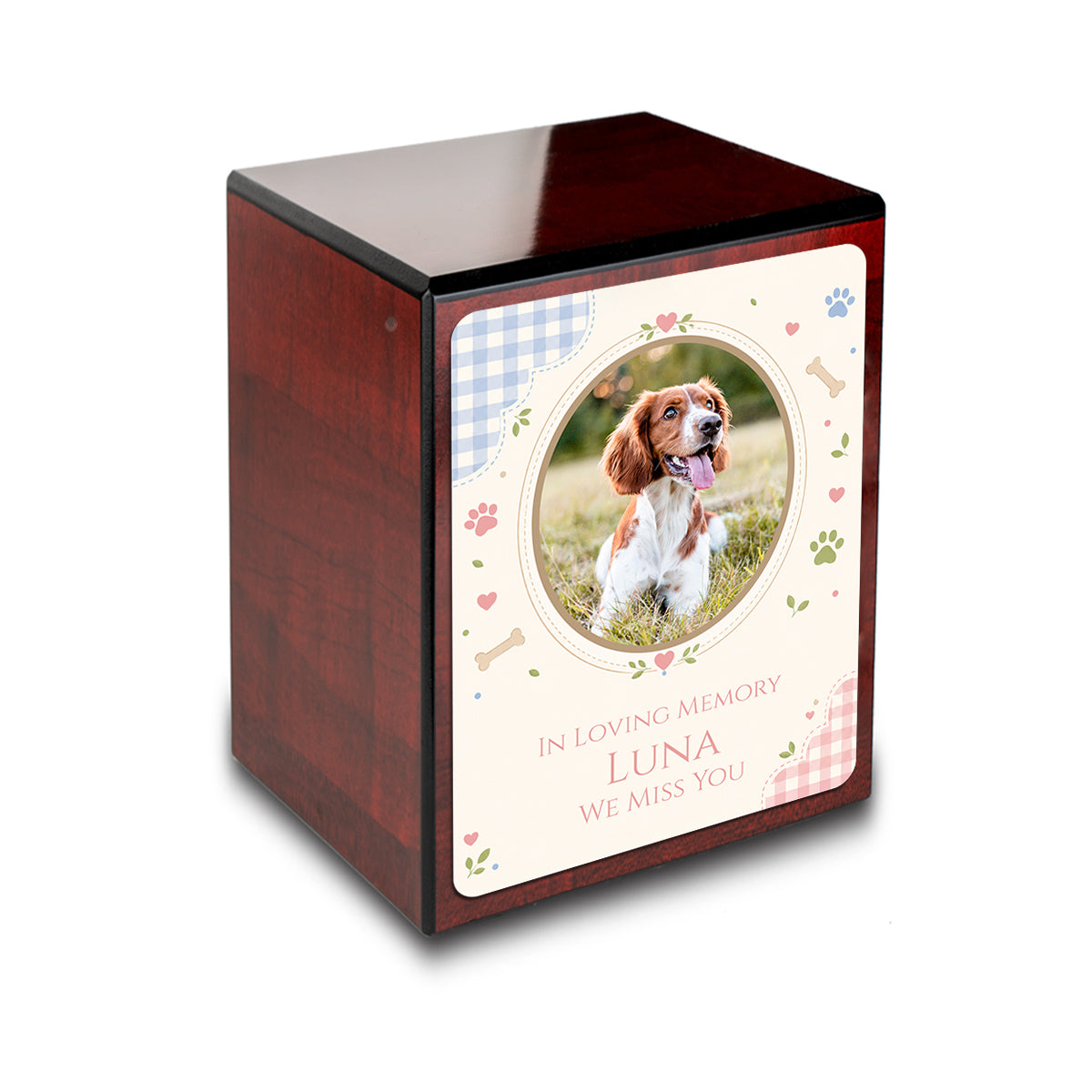 Custom Engraved Heritage Cherry Pet Memorial Small Cremation Urn Memorial Box for Ashes