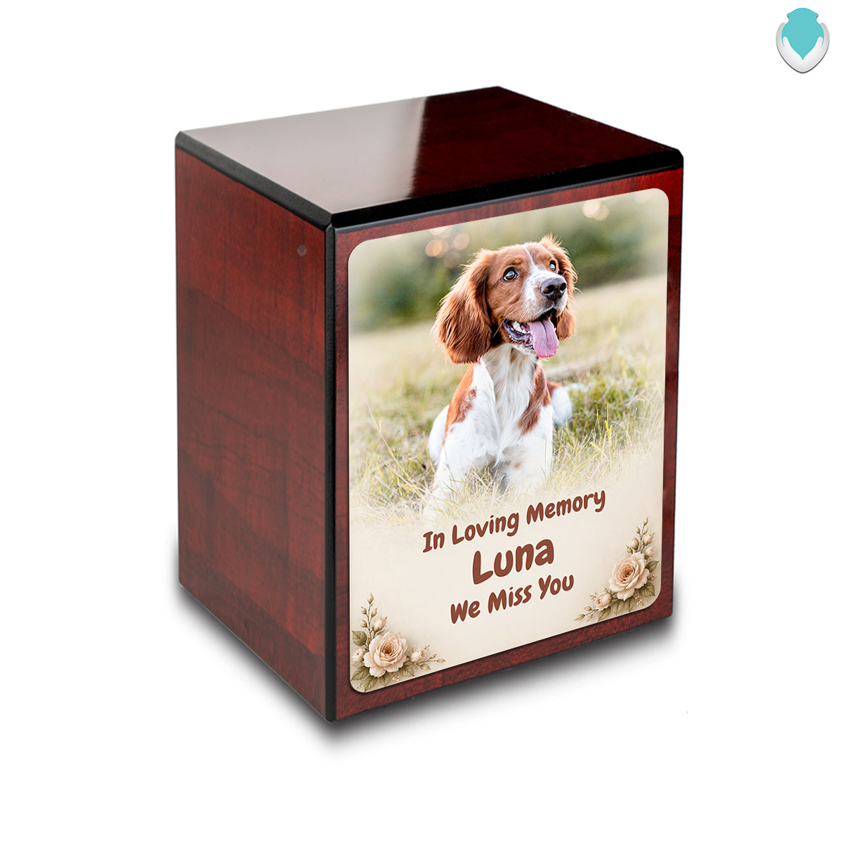 Custom Engraved Heritage Cherry Pet Photo Small Cremation Urn Memorial Box for Ashes