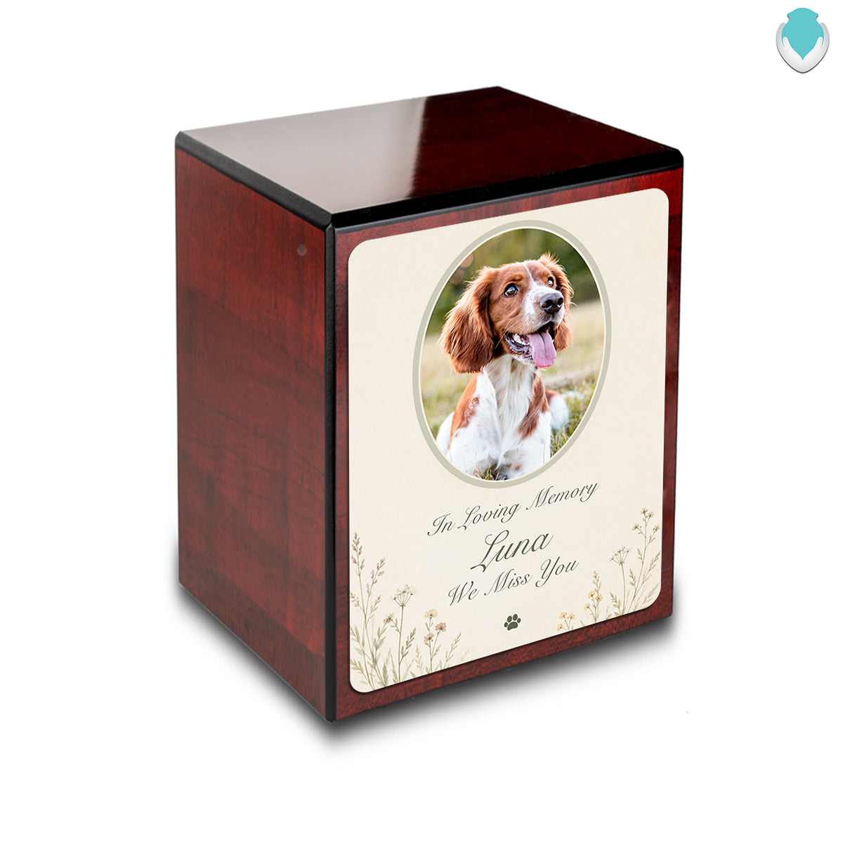 Custom Engraved Heritage Cherry Pet Portrait Tribute Small Cremation Urn Memorial Box for Ashes