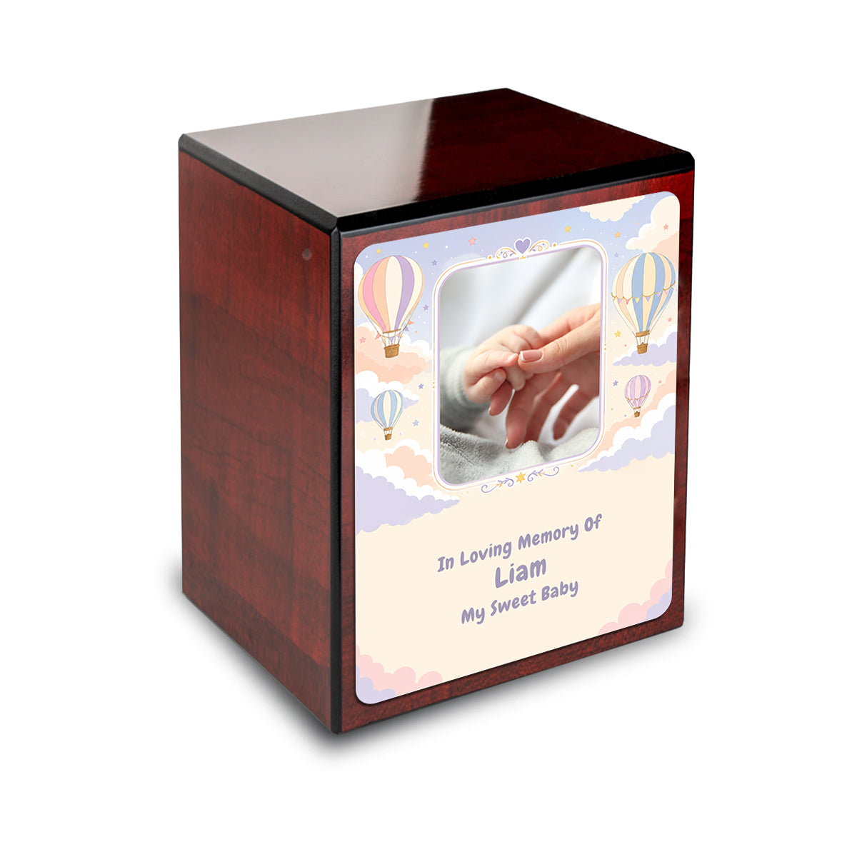 Custom Engraved Heritage Cherry Air Balloon Small Child Cremation Urn Memorial Box for Ashes